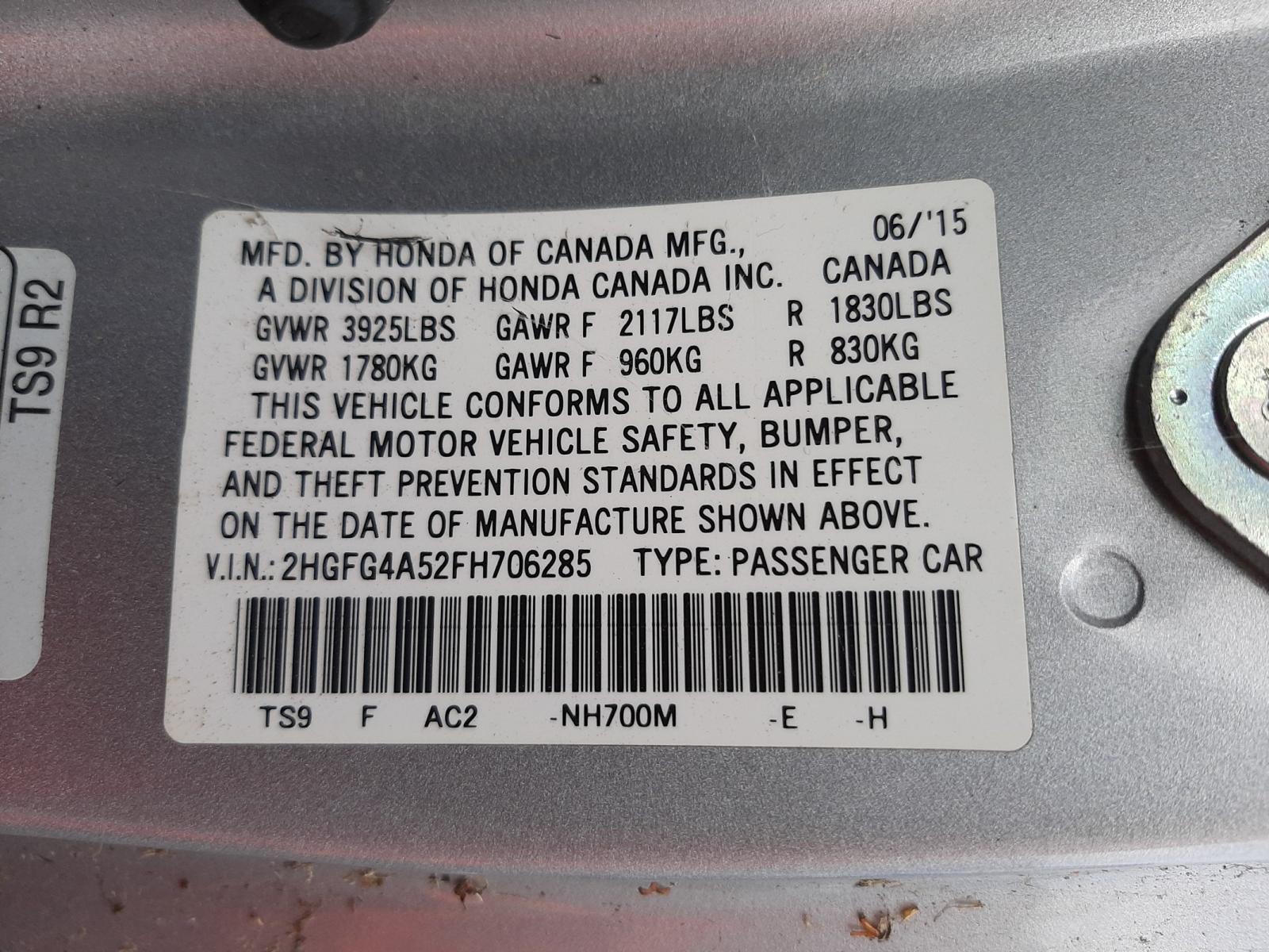 Photo 10 from auction – 2015 HONDA CIVIC SI with VIN 2HGFG4A52FH706285
