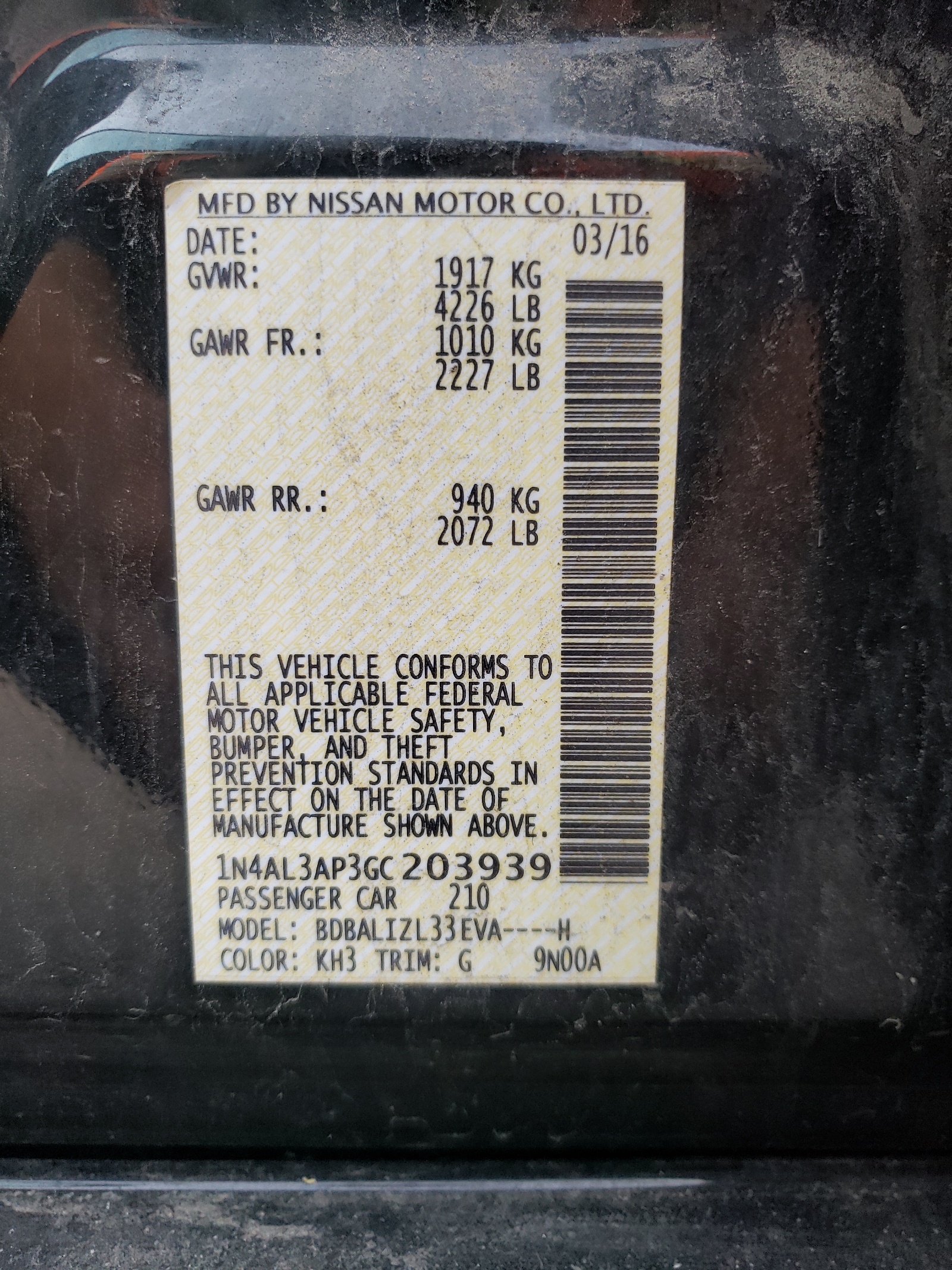 Photo 10 from auction – 2016 NISSAN ALTIMA 2.5 with VIN 1N4AL3AP3GC203939
