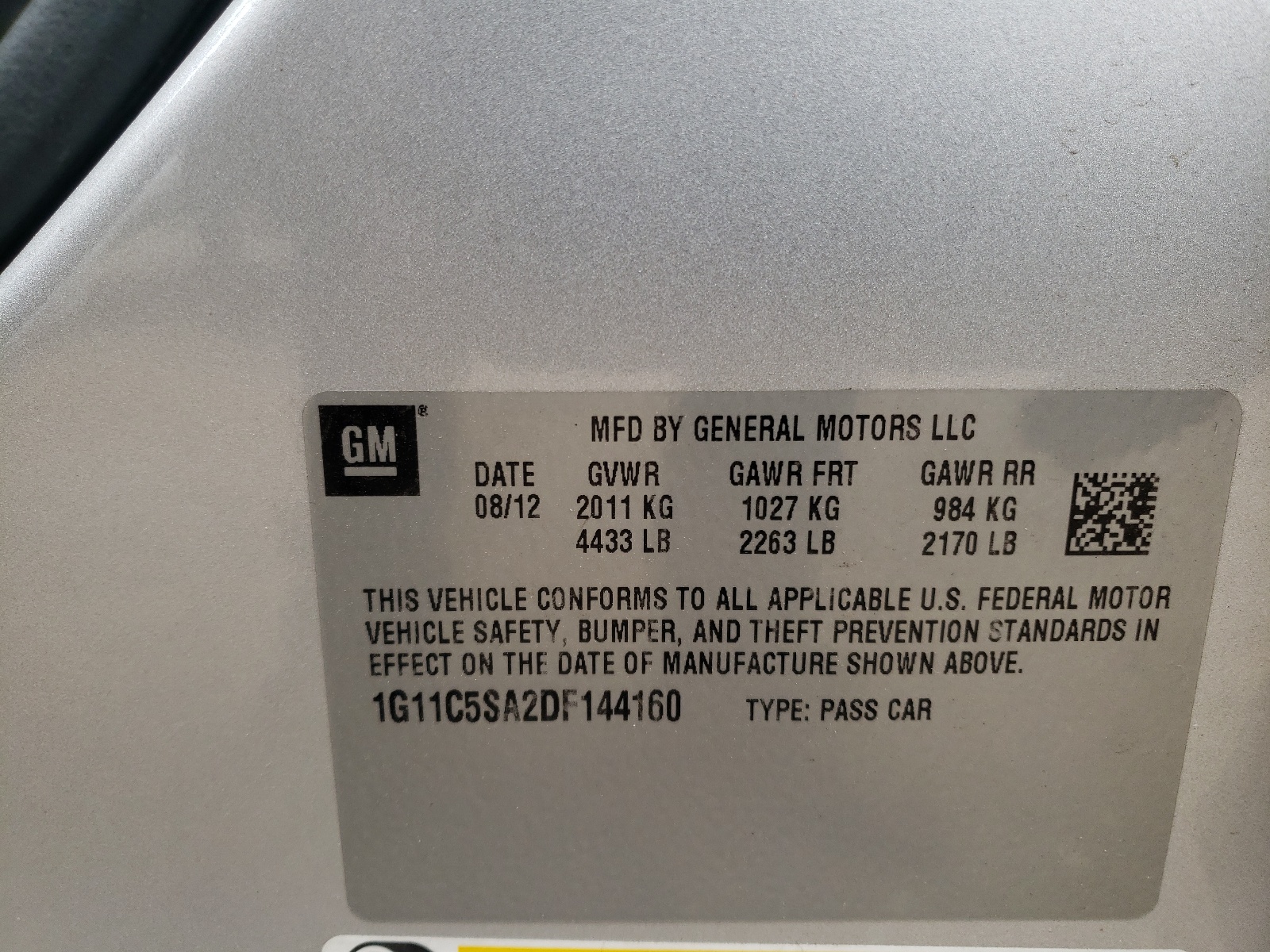Photo 10 from auction – 2013 CHEVROLET MALIBU 1LT with VIN 1G11C5SA2DF144160