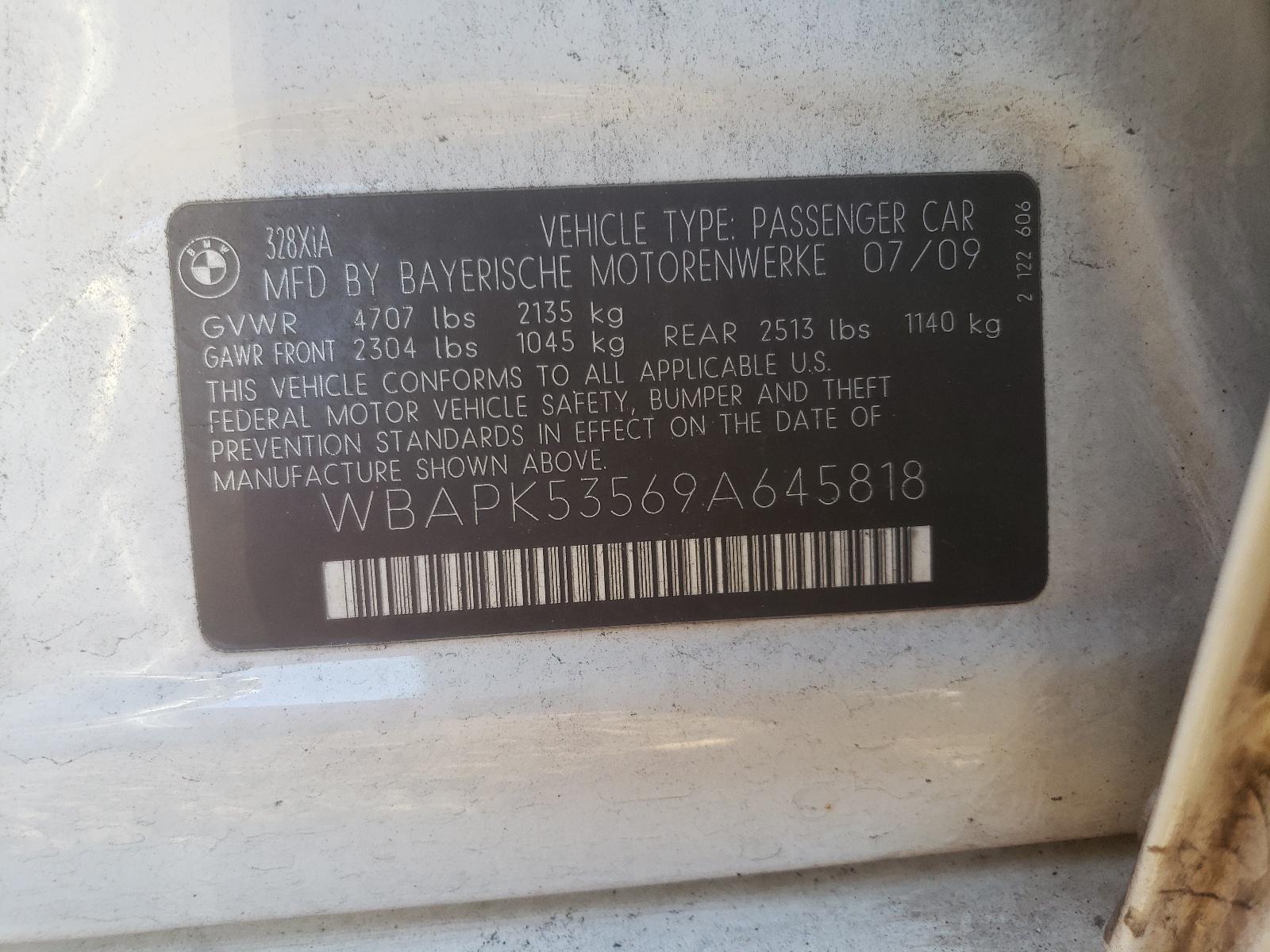 Photo 10 from auction – 2009 BMW 328 XI SUL with VIN WBAPK53569A645818