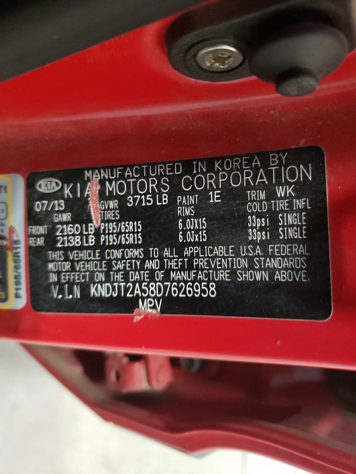 Photo 10 from auction – 2013 KIA SOUL with VIN KNDJT2A58D7626958