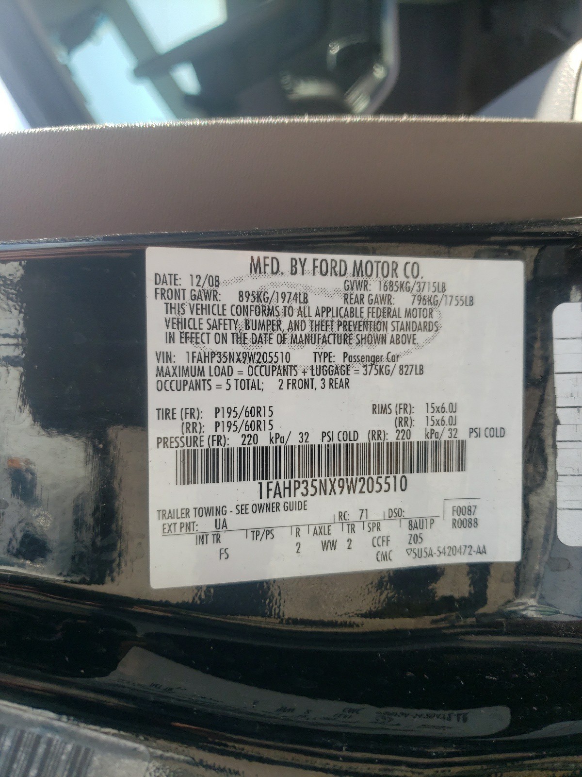 Photo 10 from auction – 2009 FORD FOCUS SE with VIN 1FAHP35NX9W205510