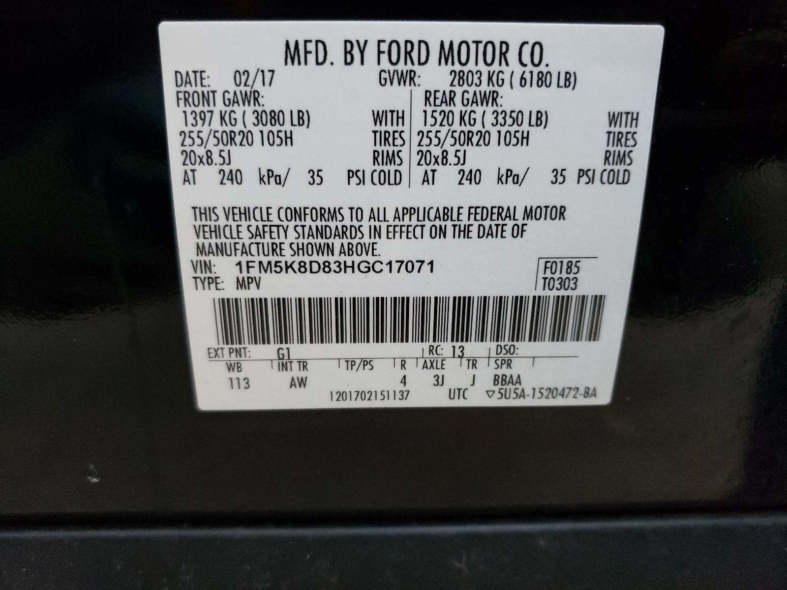 Photo 10 from auction – 2017 FORD EXPLORER X with VIN 1FM5K8D83HGC17071