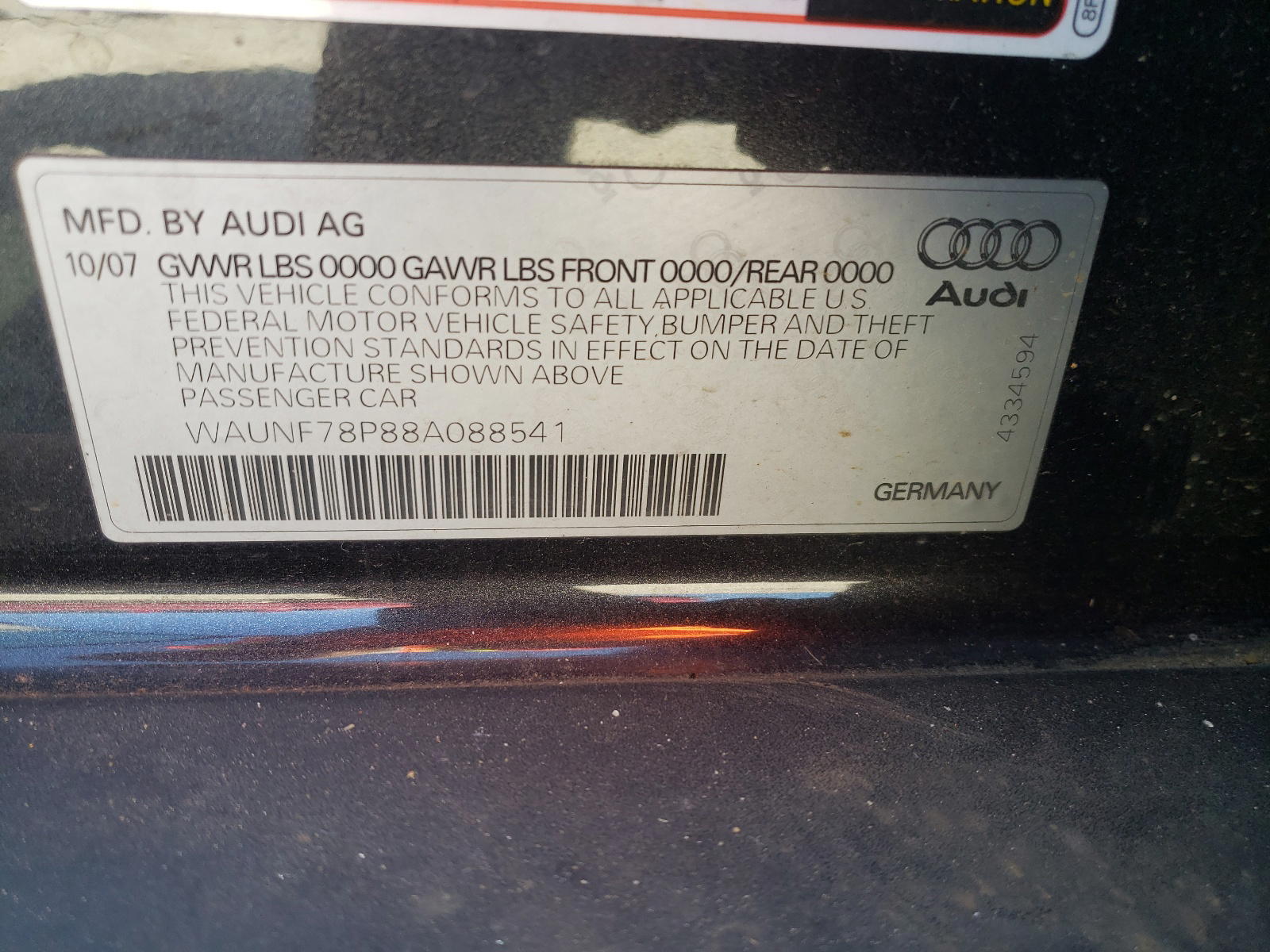 Photo 10 from auction – 2008 AUDI A3 2.0 PRE with VIN WAUNF78P88A088541