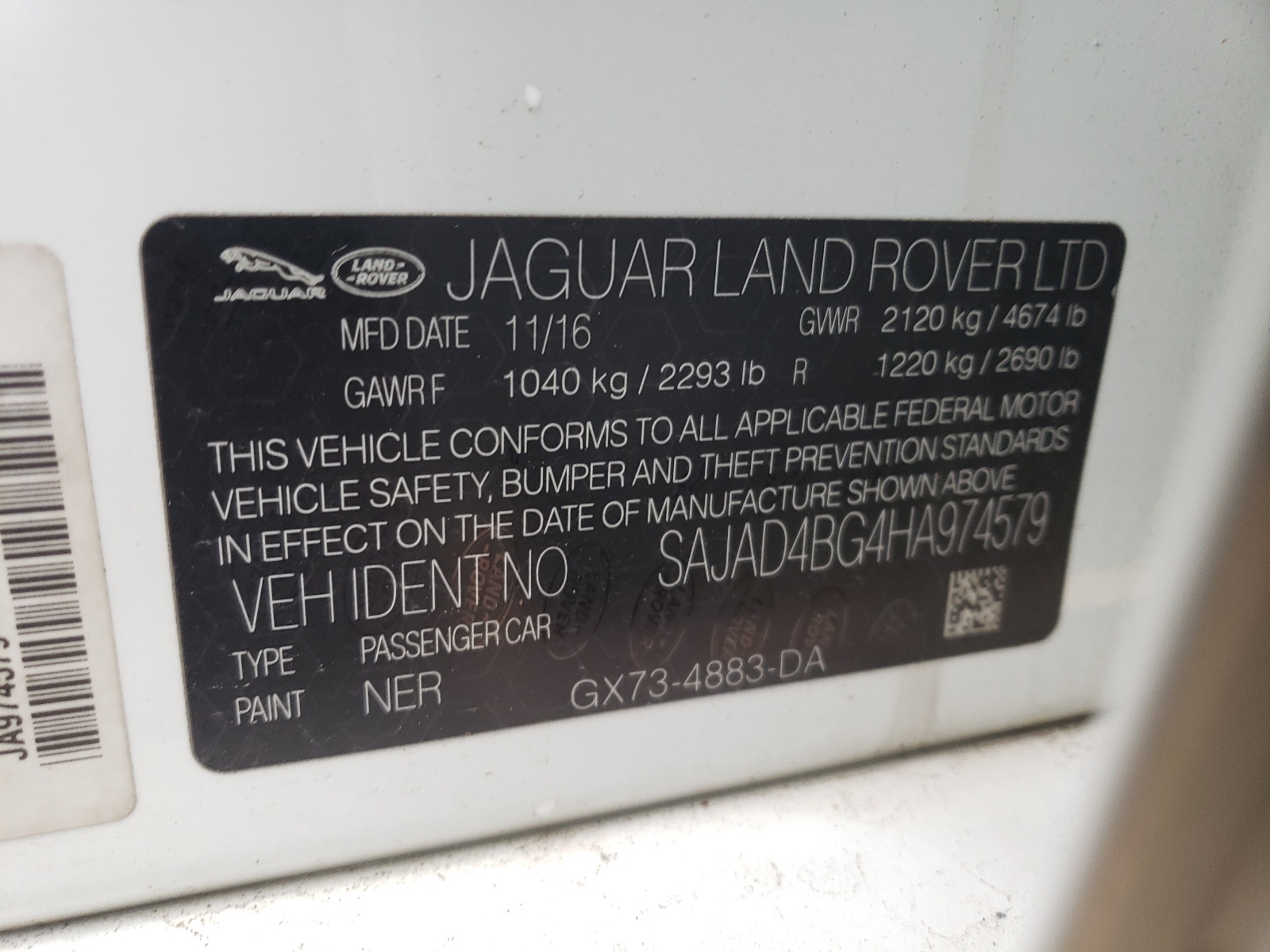 Photo 10 from auction – 2017 JAGUAR XE PREMIUM with VIN SAJAD4BG4HA974579