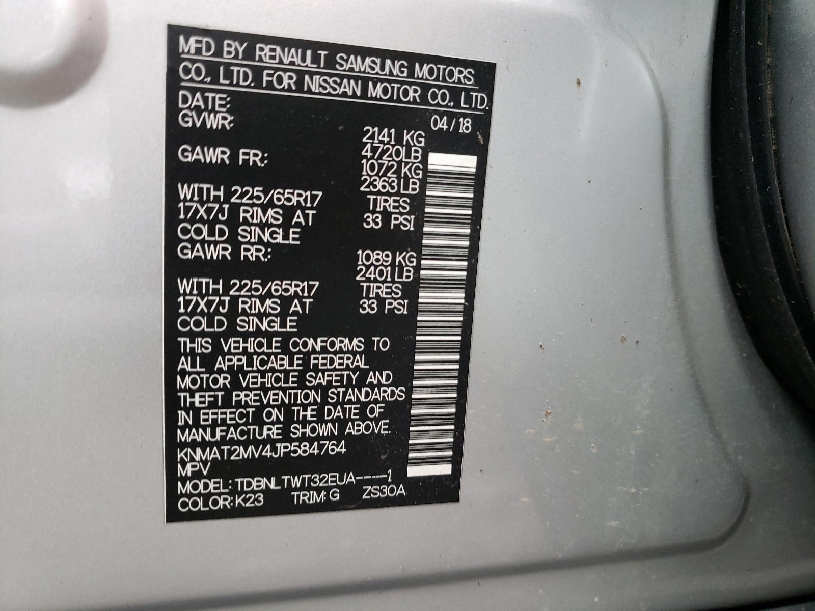 Photo 10 from auction – 2018 NISSAN ROGUE S with VIN KNMAT2MV4JP584764