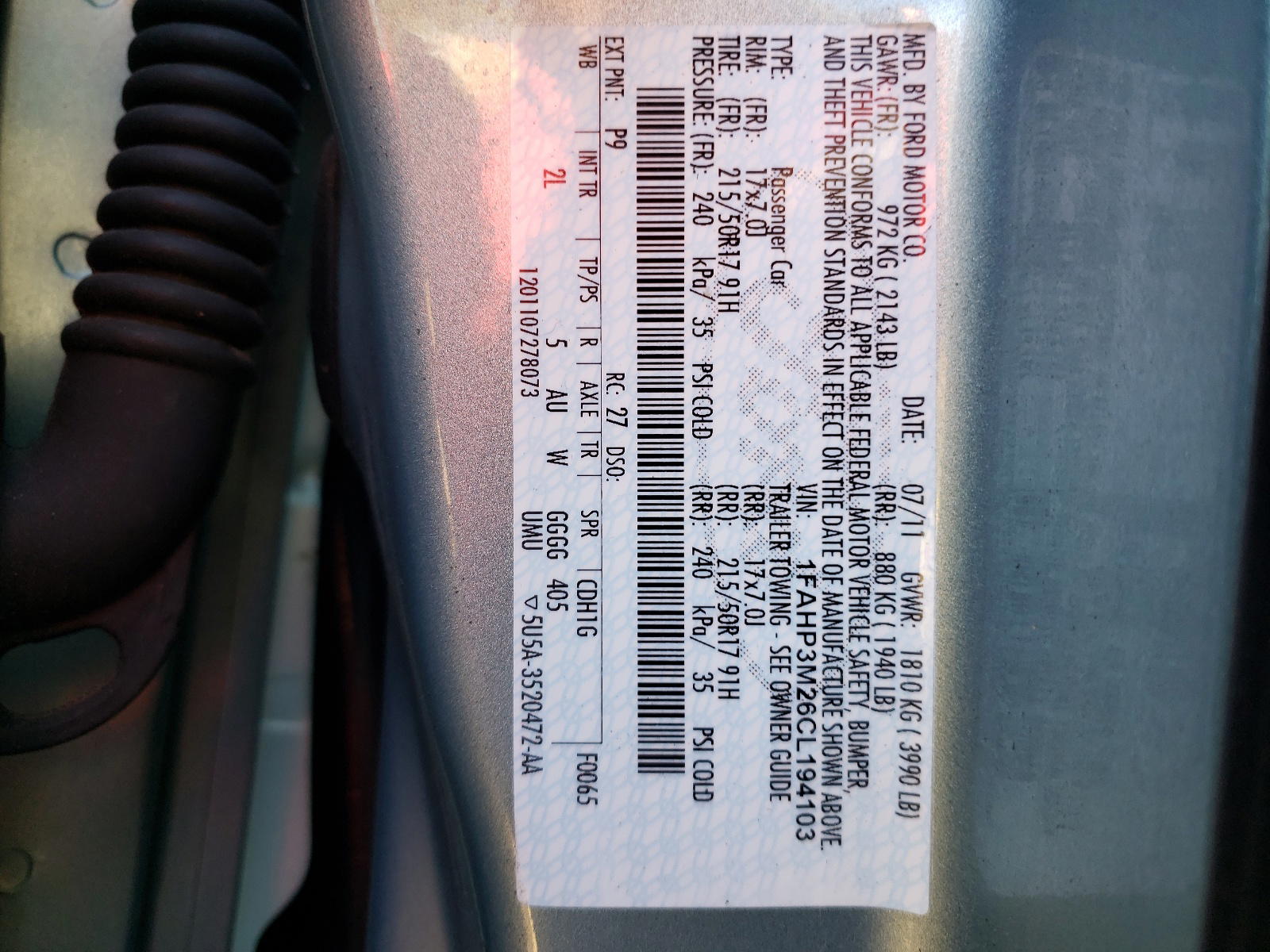 Photo 10 from auction – 2012 FORD FOCUS SEL with VIN 1FAHP3M26CL194103