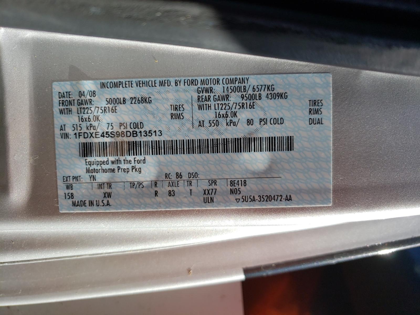 Photo 10 from auction – 2008 FORD ECONOLINE with VIN 1FDXE45S98DB13513