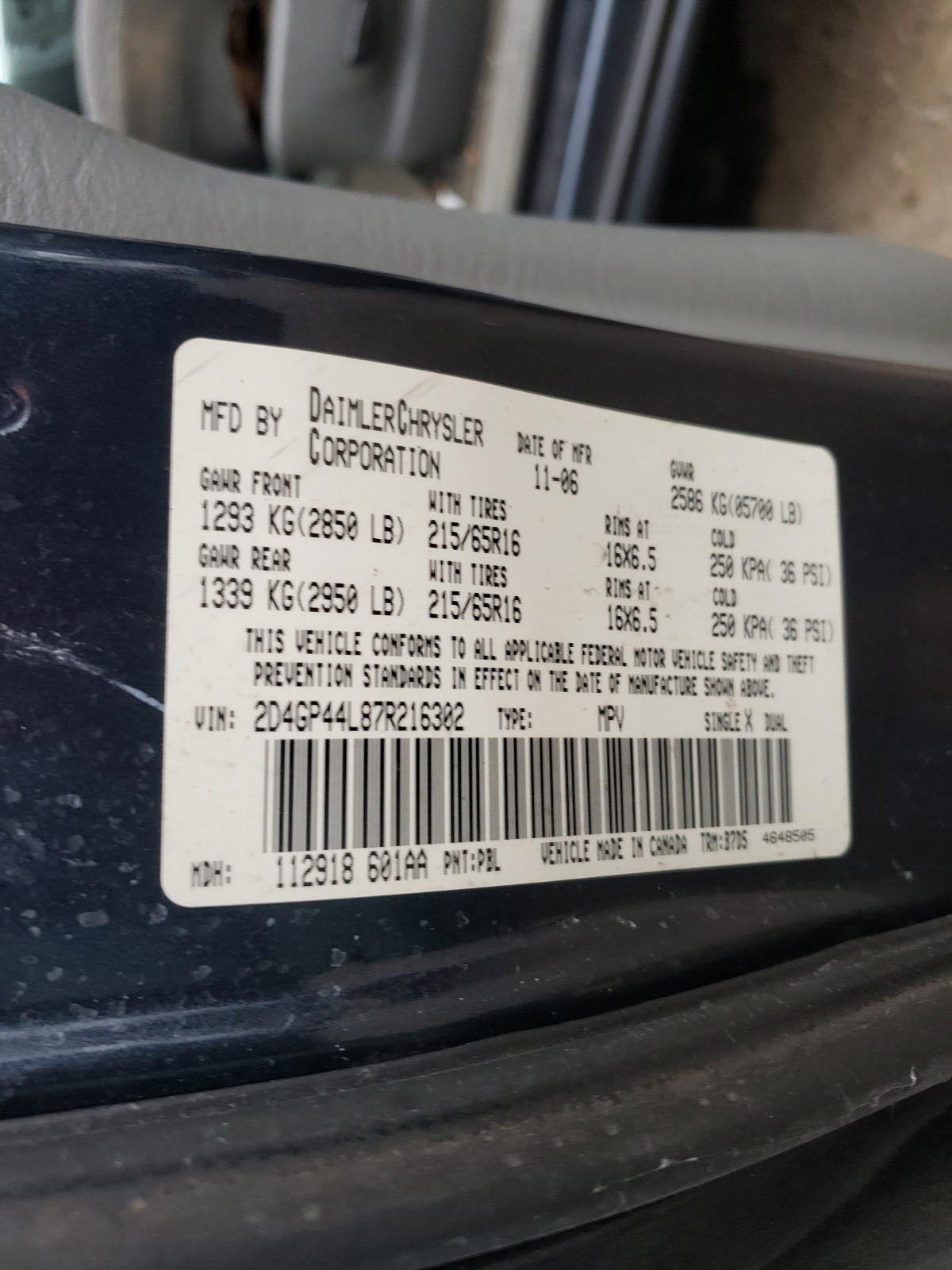 Photo 10 from auction – 2007 DODGE GRAND CARA with VIN 2D4GP44L87R216302