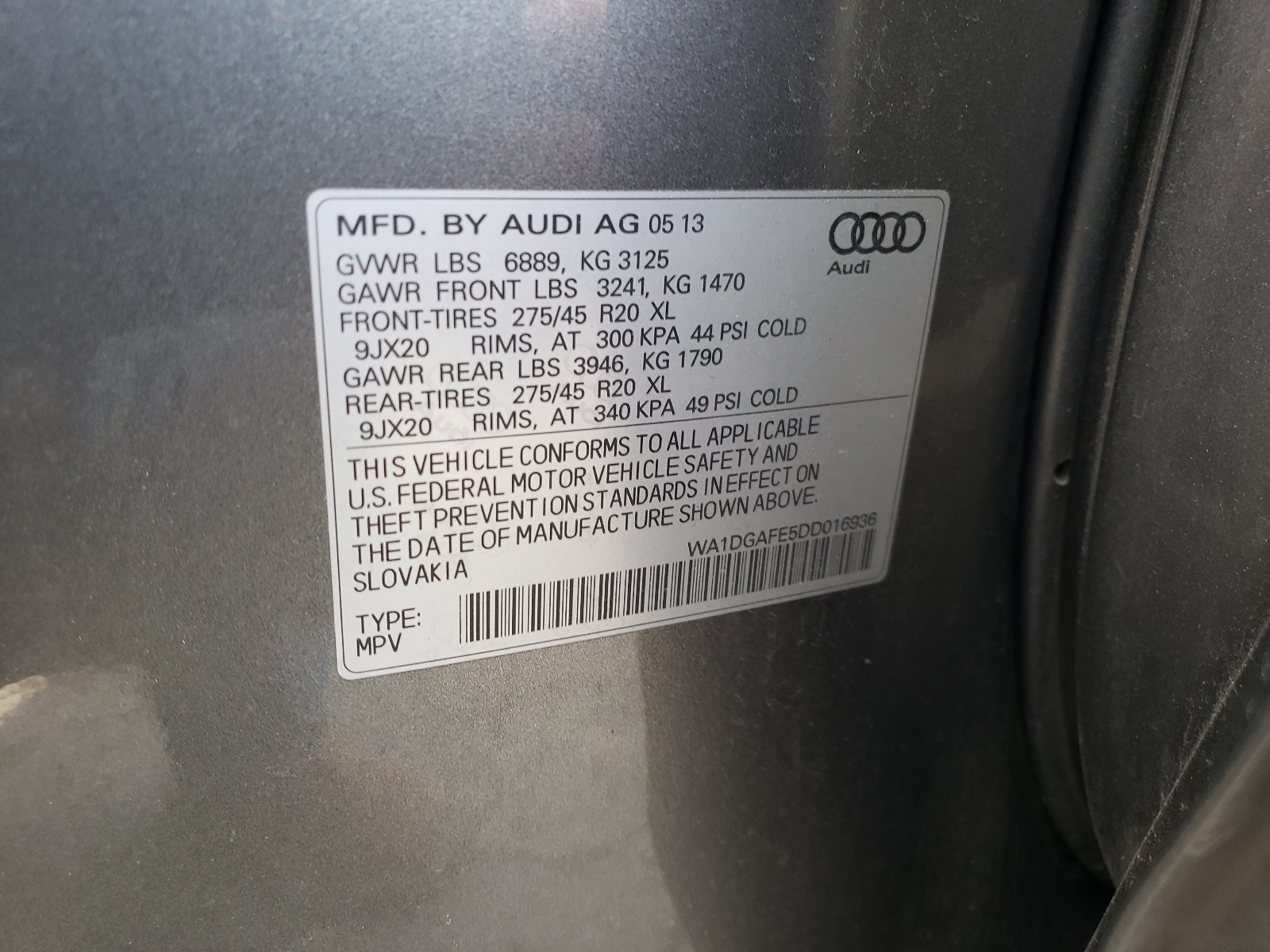 Photo 10 from auction – 2013 AUDI Q7 PRESTIG with VIN WA1DGAFE5DD016936