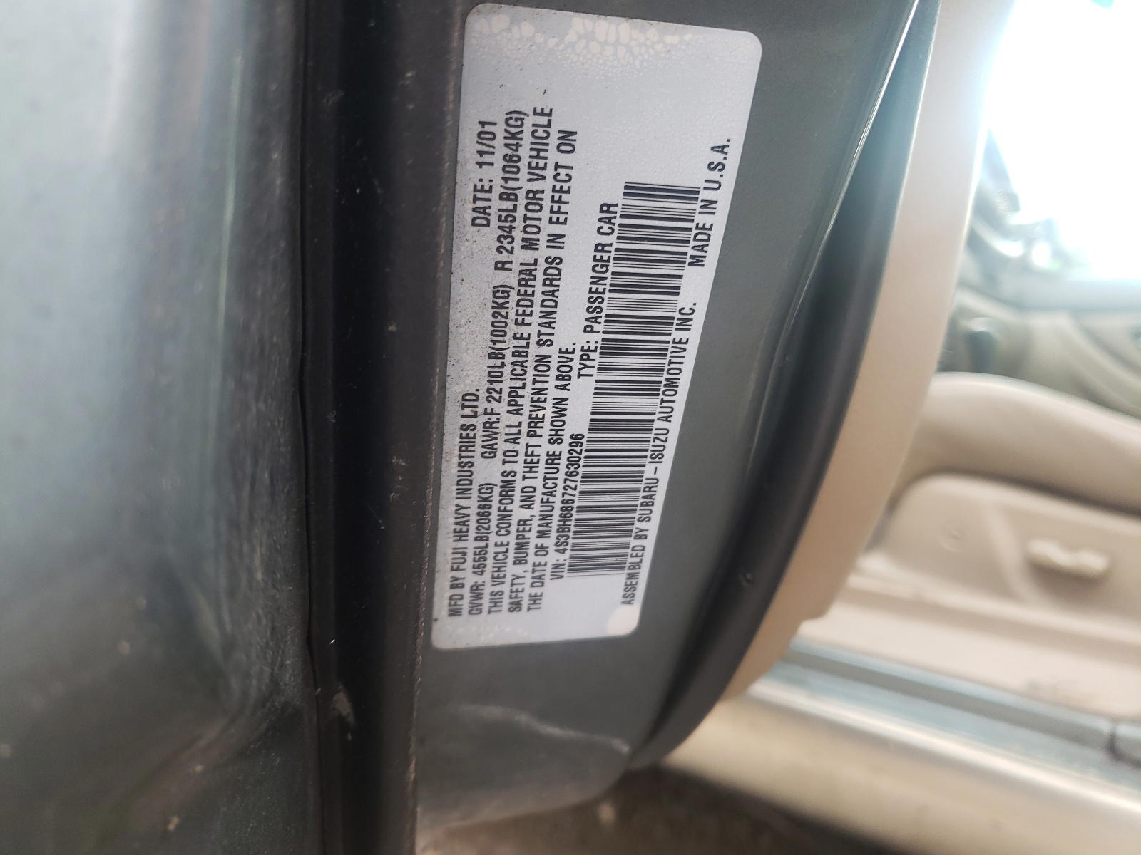 Photo 10 from auction – 2002 SUBARU LEGACY OUT with VIN 4S3BH686727630296