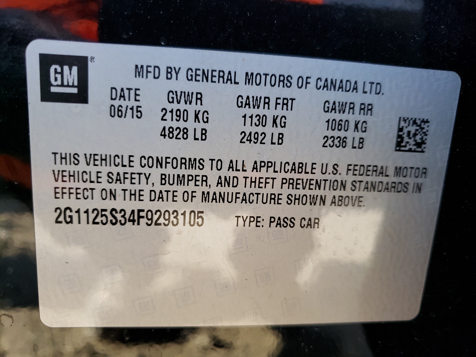 Photo 10 from auction – 2015 CHEVROLET IMPALA LT with VIN 2G1125S34F9293105