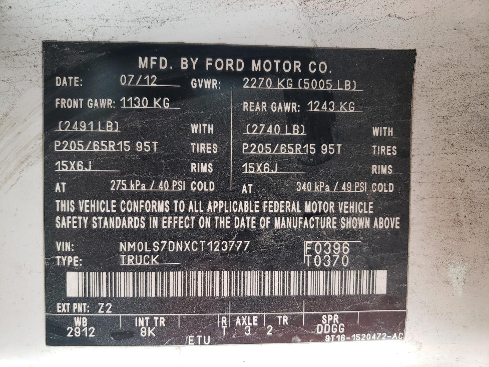 Photo 10 from auction – 2012 FORD TRANSIT CO with VIN NM0LS7DNXCT123777