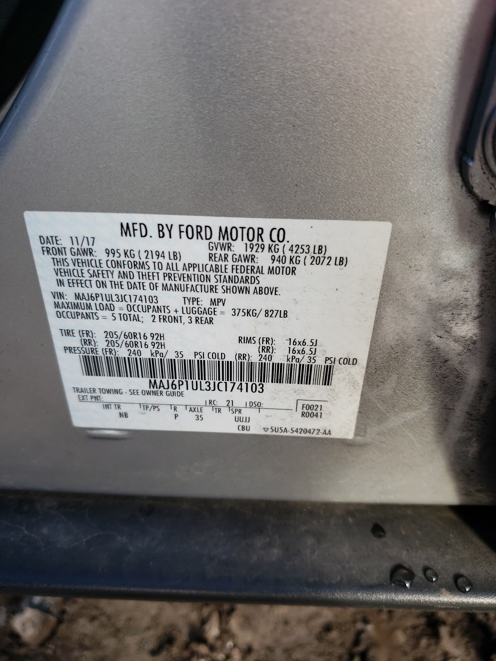 Photo 10 from auction – 2018 FORD ECOSPORT S with VIN MAJ6P1UL3JC174103