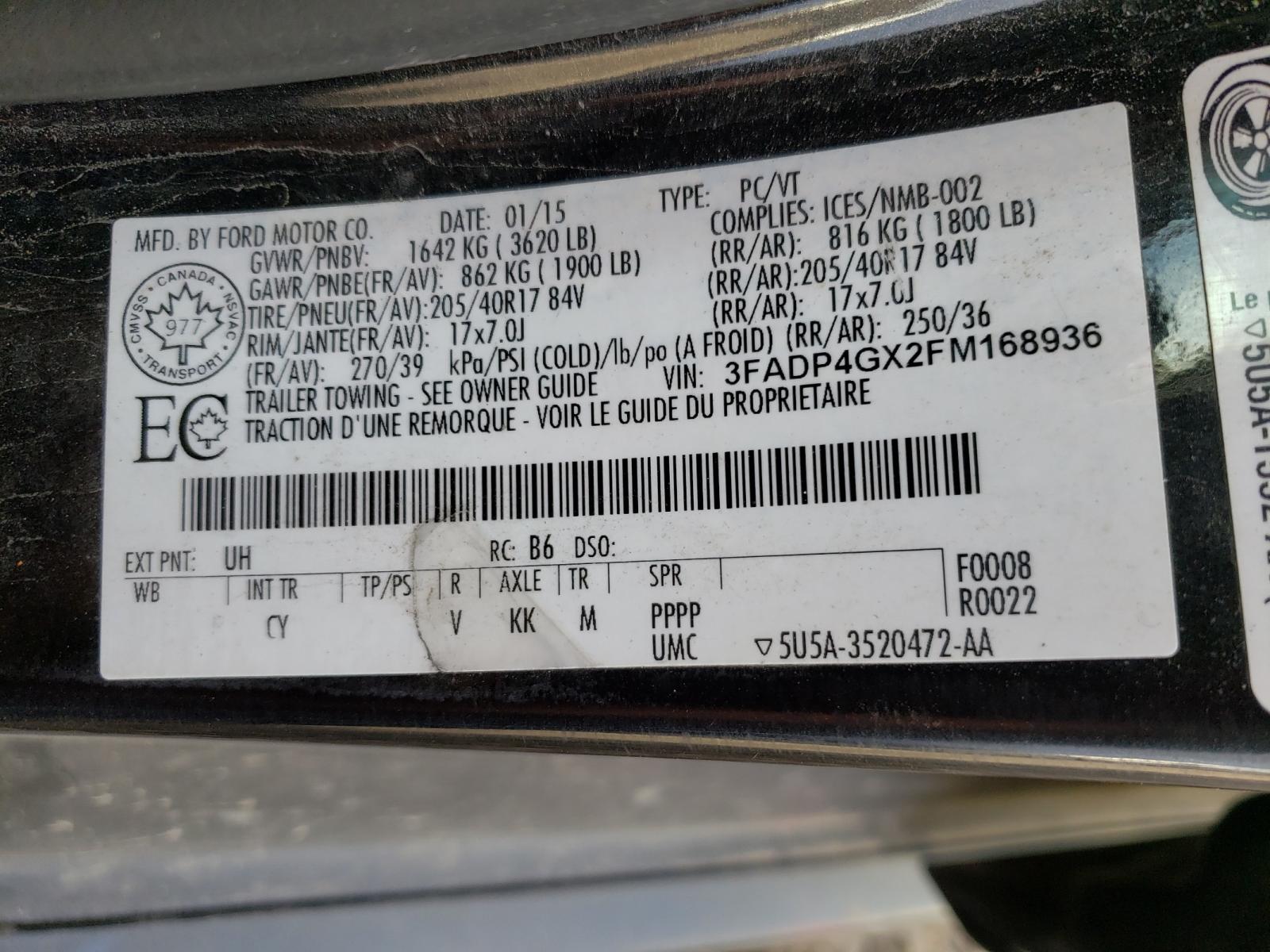 Photo 10 from auction – 2015 FORD FIESTA ST with VIN 3FADP4GX2FM168936
