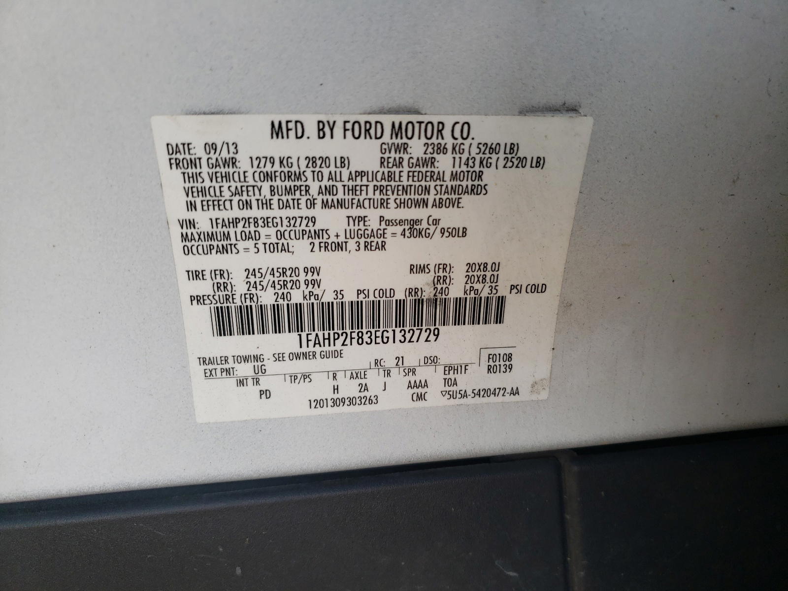 Photo 10 from auction – 2014 FORD TAURUS LIM with VIN 1FAHP2F83EG132729