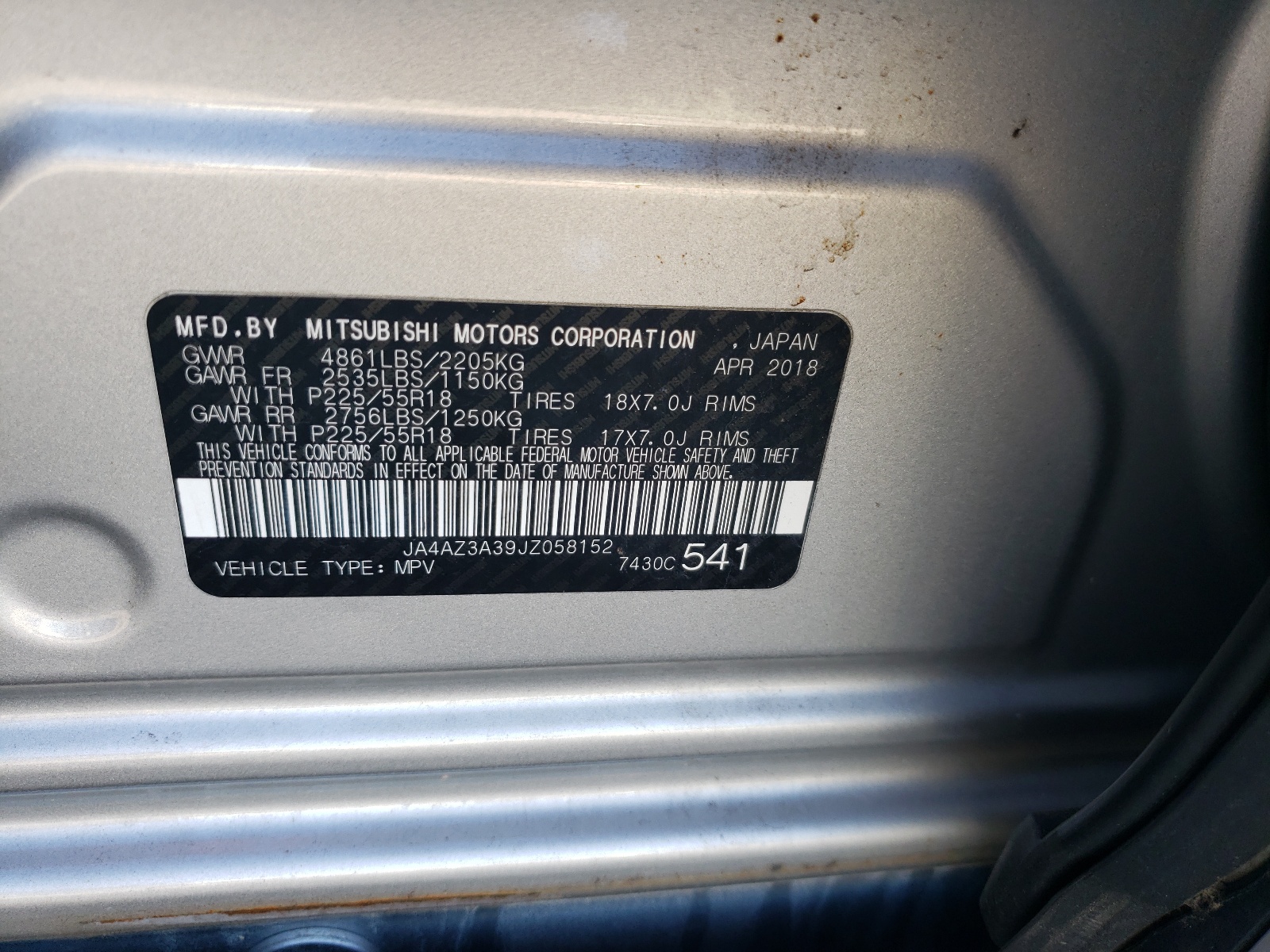 Photo 10 from auction – 2018 MITSUBISHI OUTLANDER with VIN JA4AZ3A39JZ058152