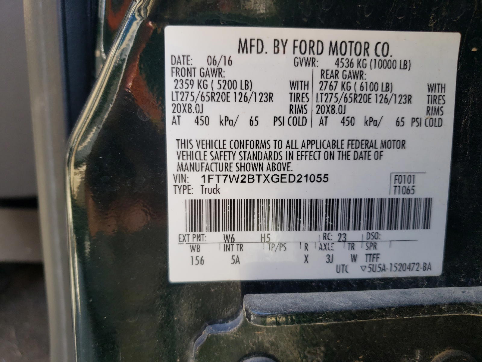 Photo 10 from auction – 2016 FORD F250 SUPER with VIN 1FT7W2BTXGED21055