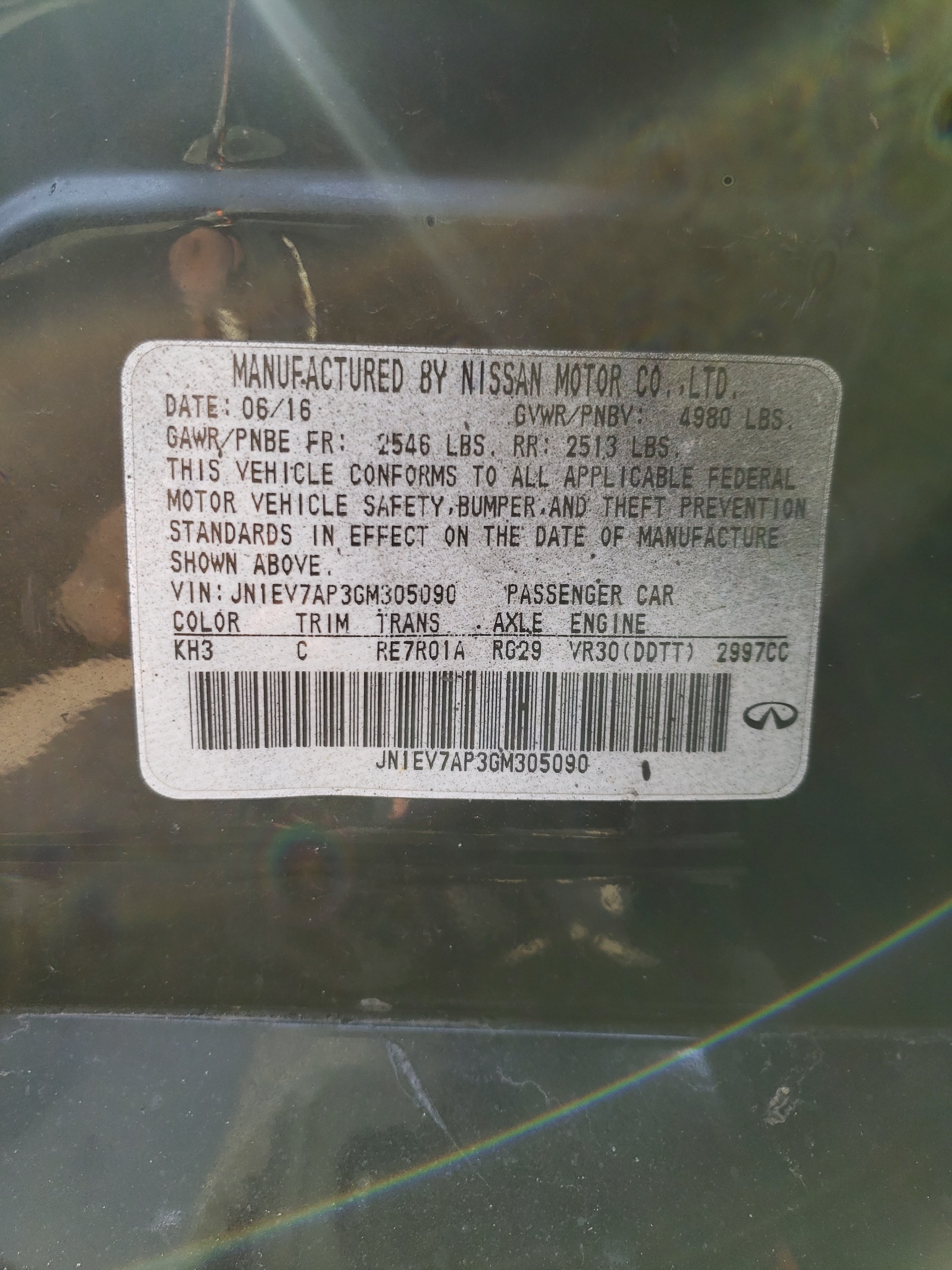 Photo 10 from auction – 2016 INFINITI Q50 PREMIU with VIN JN1EV7AP3GM305090