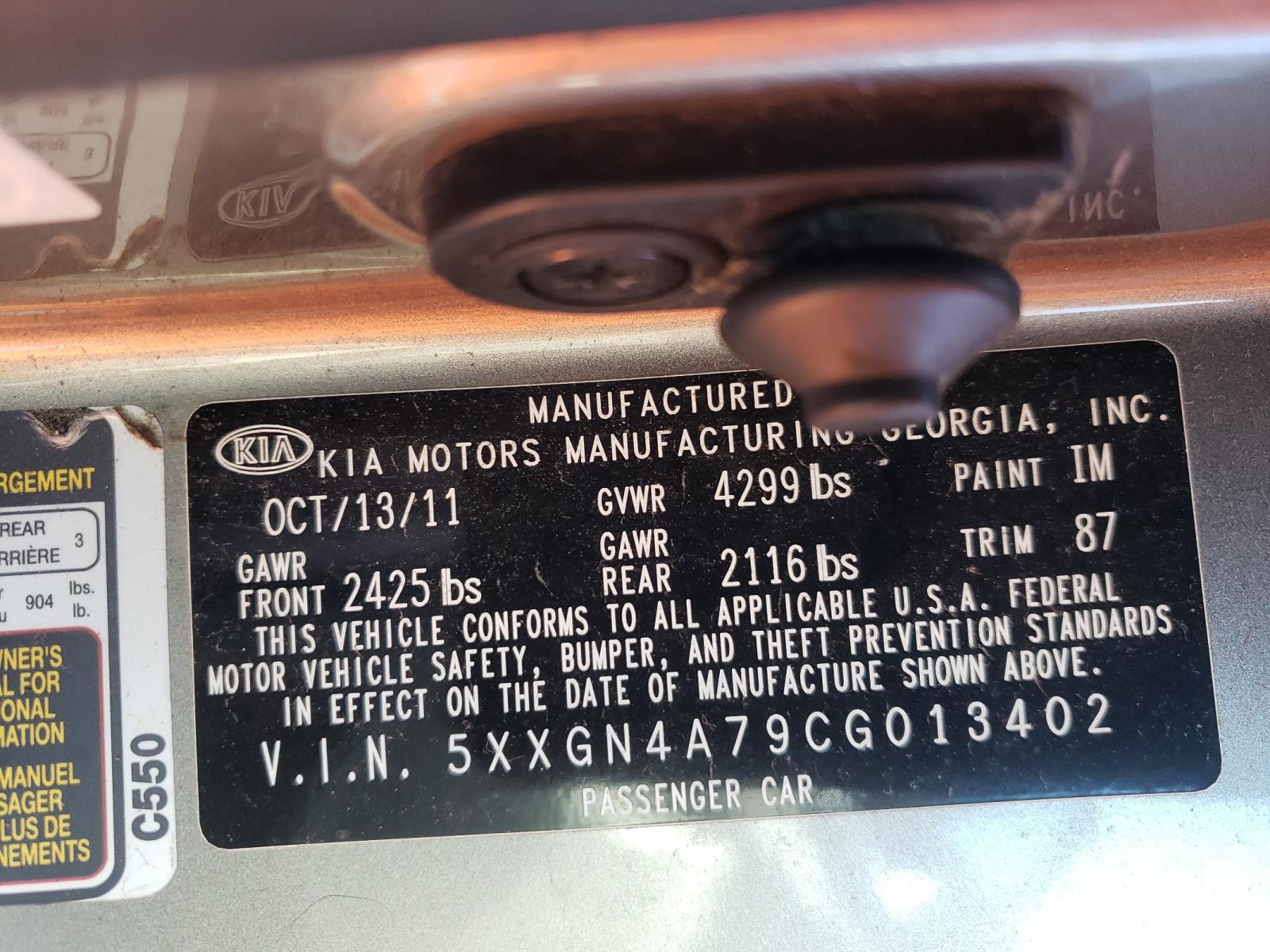 Photo 10 from auction – 2012 KIA OPTIMA EX with VIN 5XXGN4A79CG013402