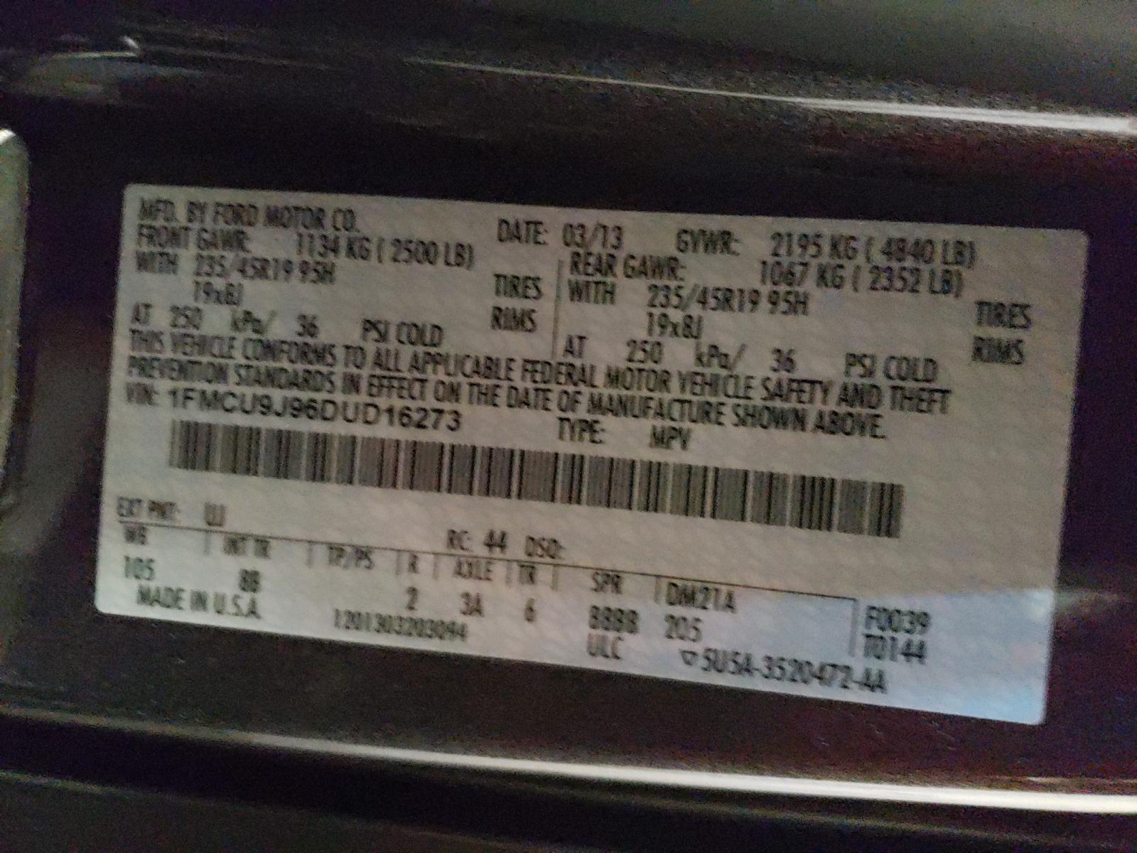 Photo 10 from auction – 2013 FORD ESCAPE TIT with VIN 1FMCU9J96DUD16273