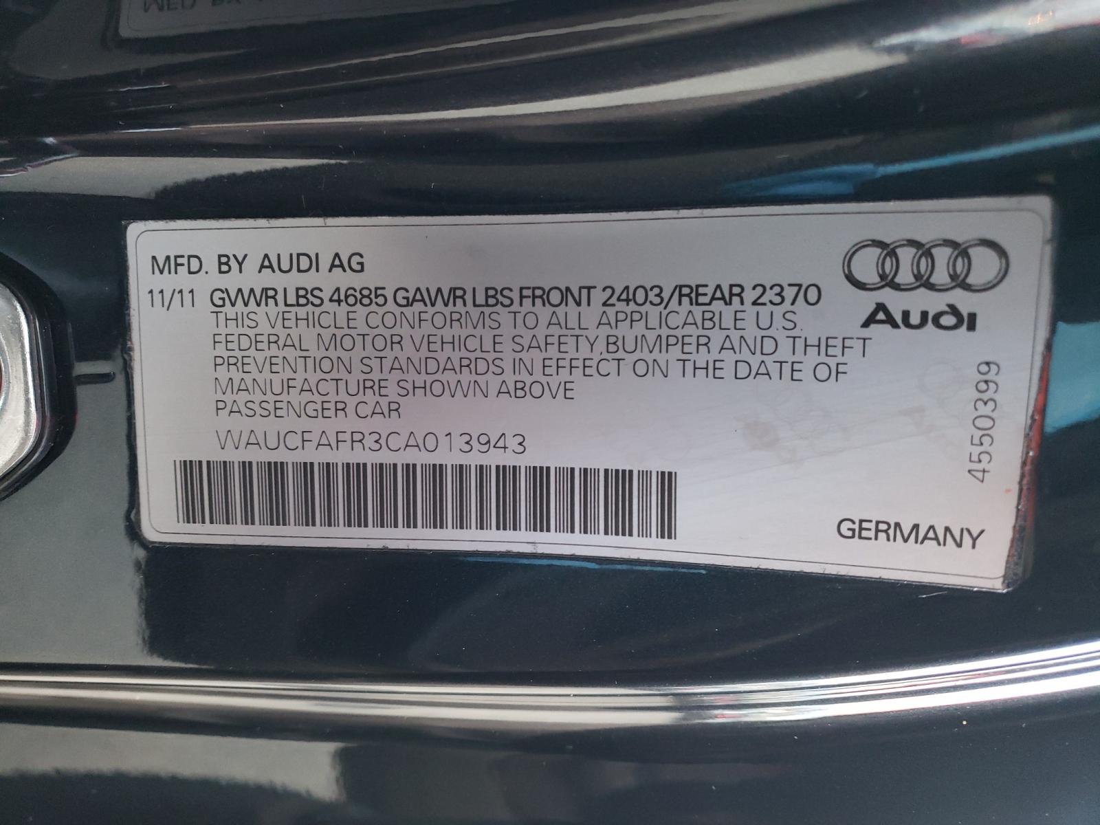 Photo 10 from auction – 2012 AUDI A5 PREMIUM with VIN WAUCFAFR3CA013943