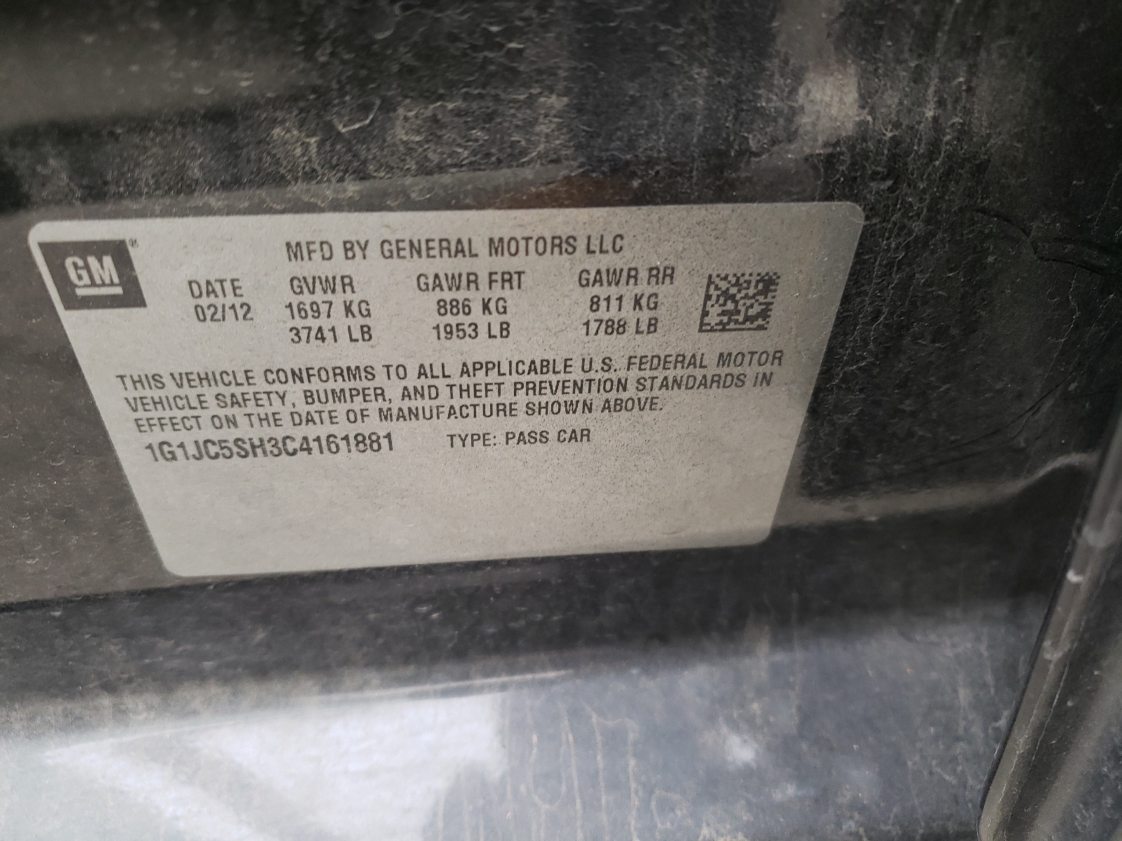 Photo 10 from auction – 2012 CHEVROLET SONIC LT with VIN 1G1JC5SH3C4161881