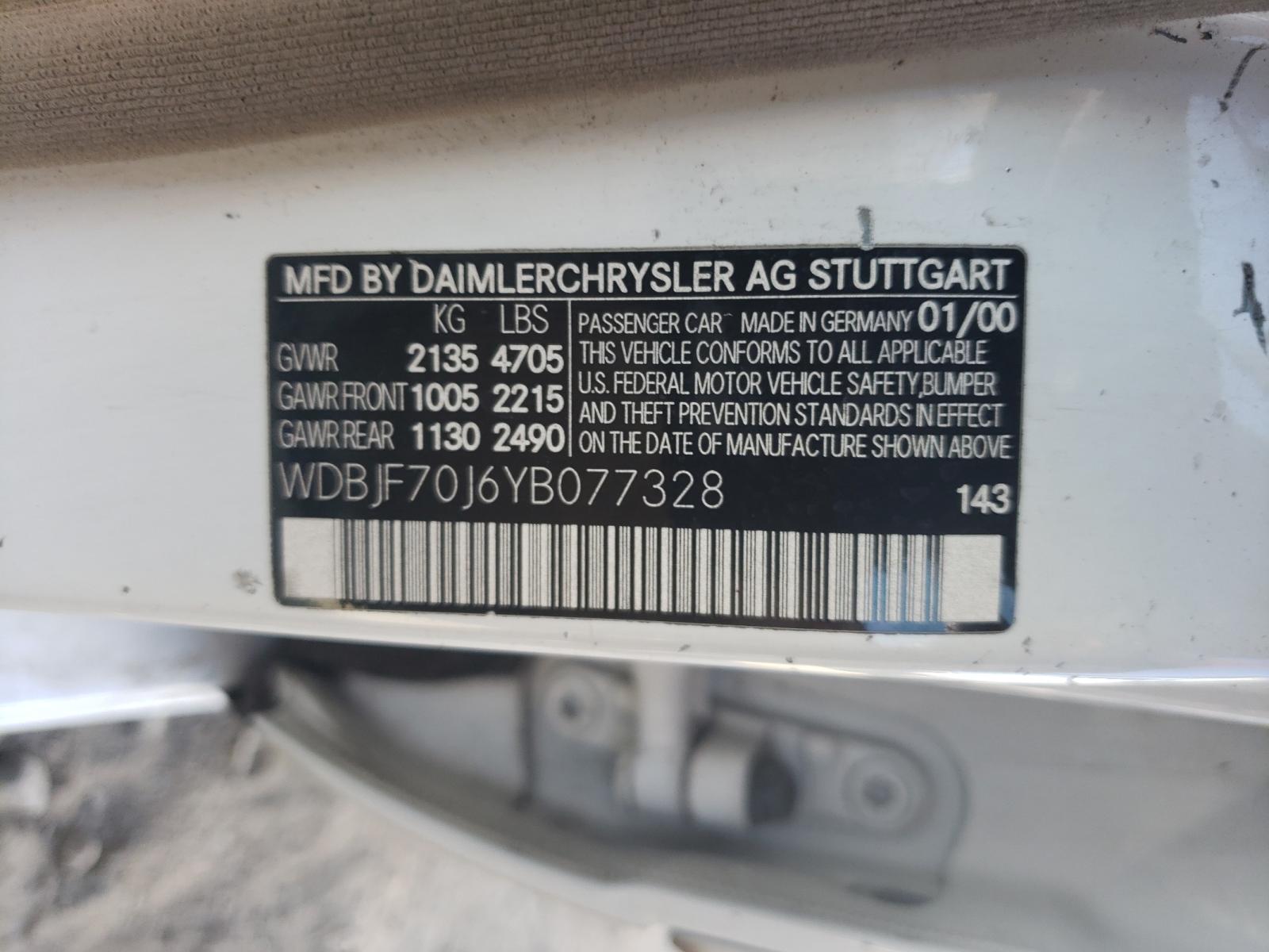Photo 10 from auction – 2000 MERCEDES-BENZ E 430 with VIN WDBJF70J6YB077328