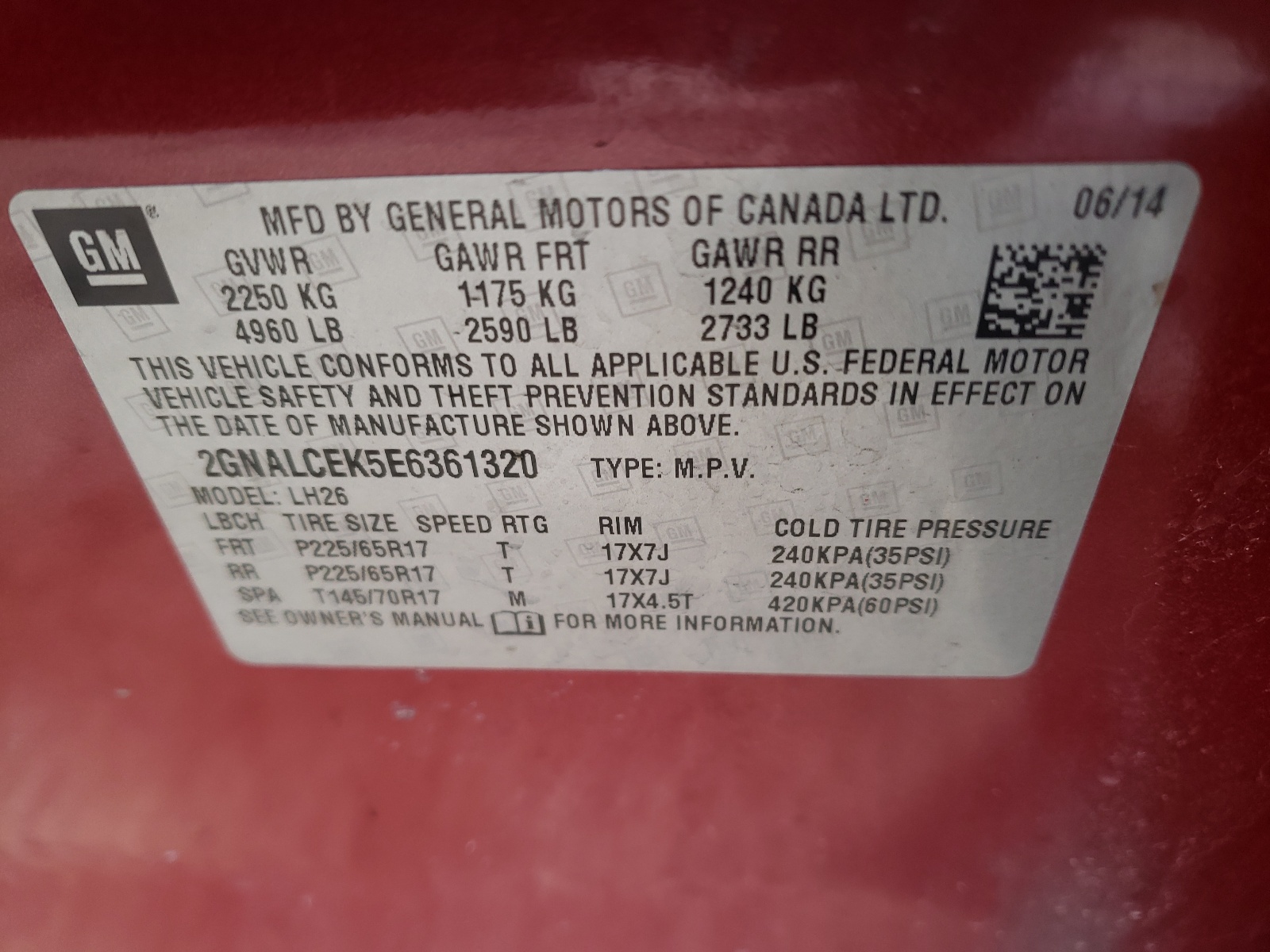 Photo 10 from auction – 2014 CHEVROLET EQUINOX LT with VIN 2GNALCEK5E6361320