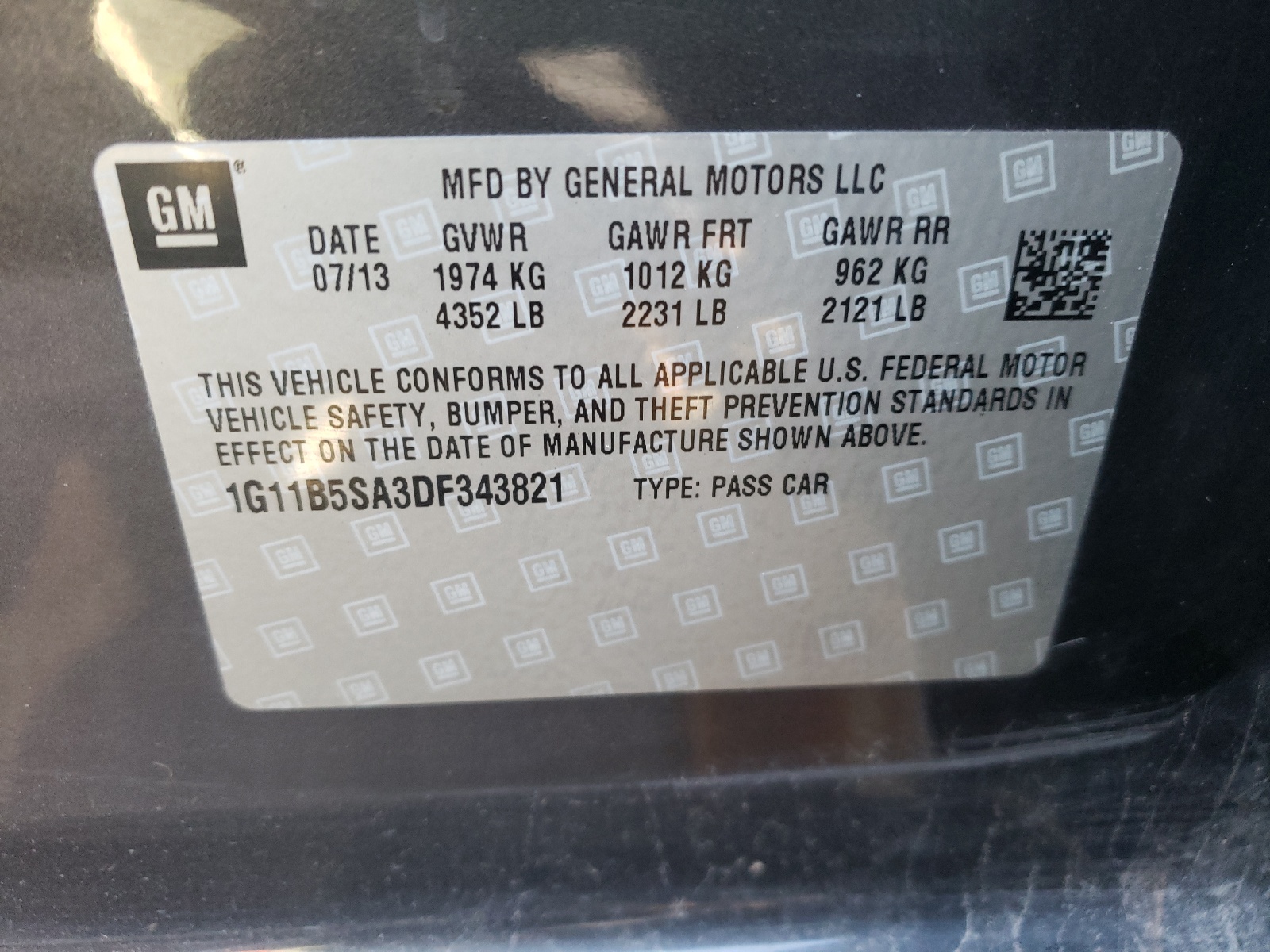 Photo 10 from auction – 2013 CHEVROLET MALIBU LS with VIN 1G11B5SA3DF343821