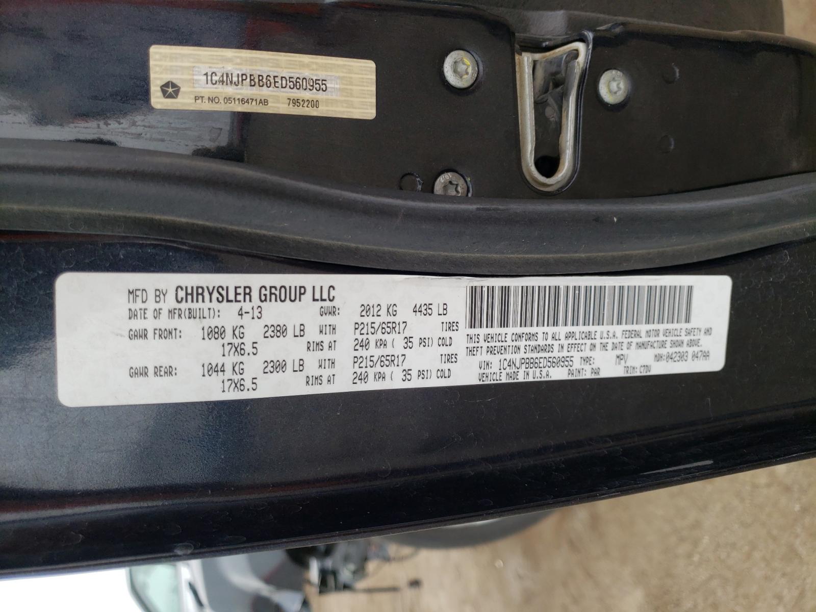 Photo 10 from auction – 2014 JEEP PATRIOT SP with VIN 1C4NJPBB6ED560955