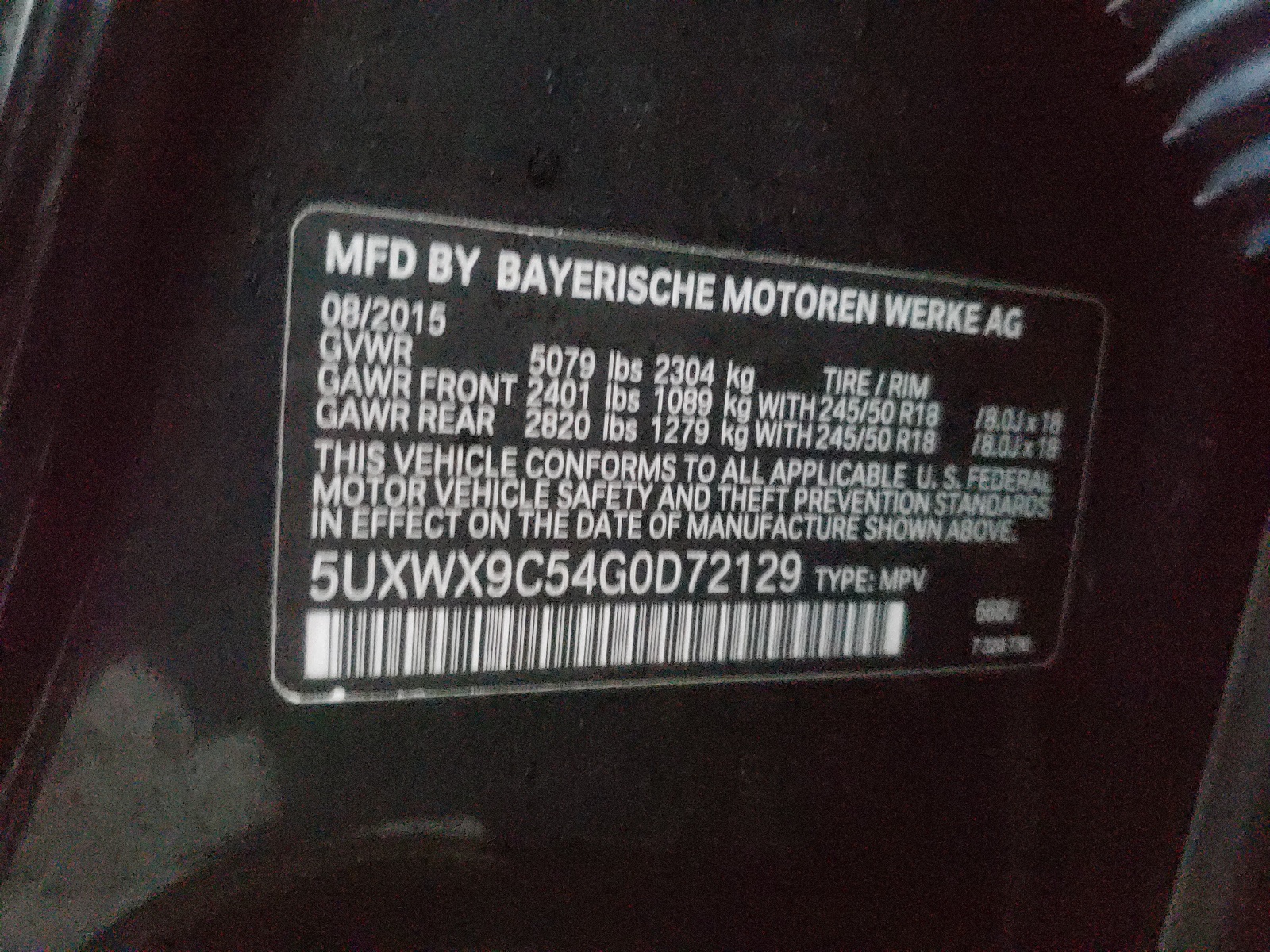 Photo 10 from auction – 2016 BMW X3 XDRIVE2 with VIN 5UXWX9C54G0D72129