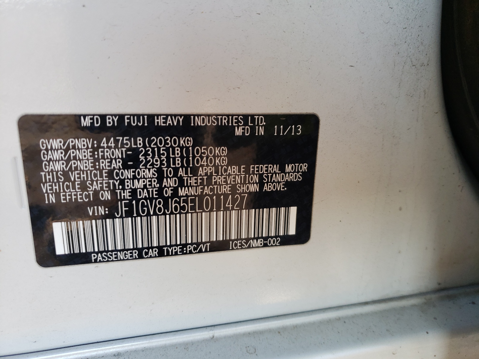 Photo 10 from auction – 2014 SUBARU IMPREZA WR with VIN JF1GV8J65EL011427