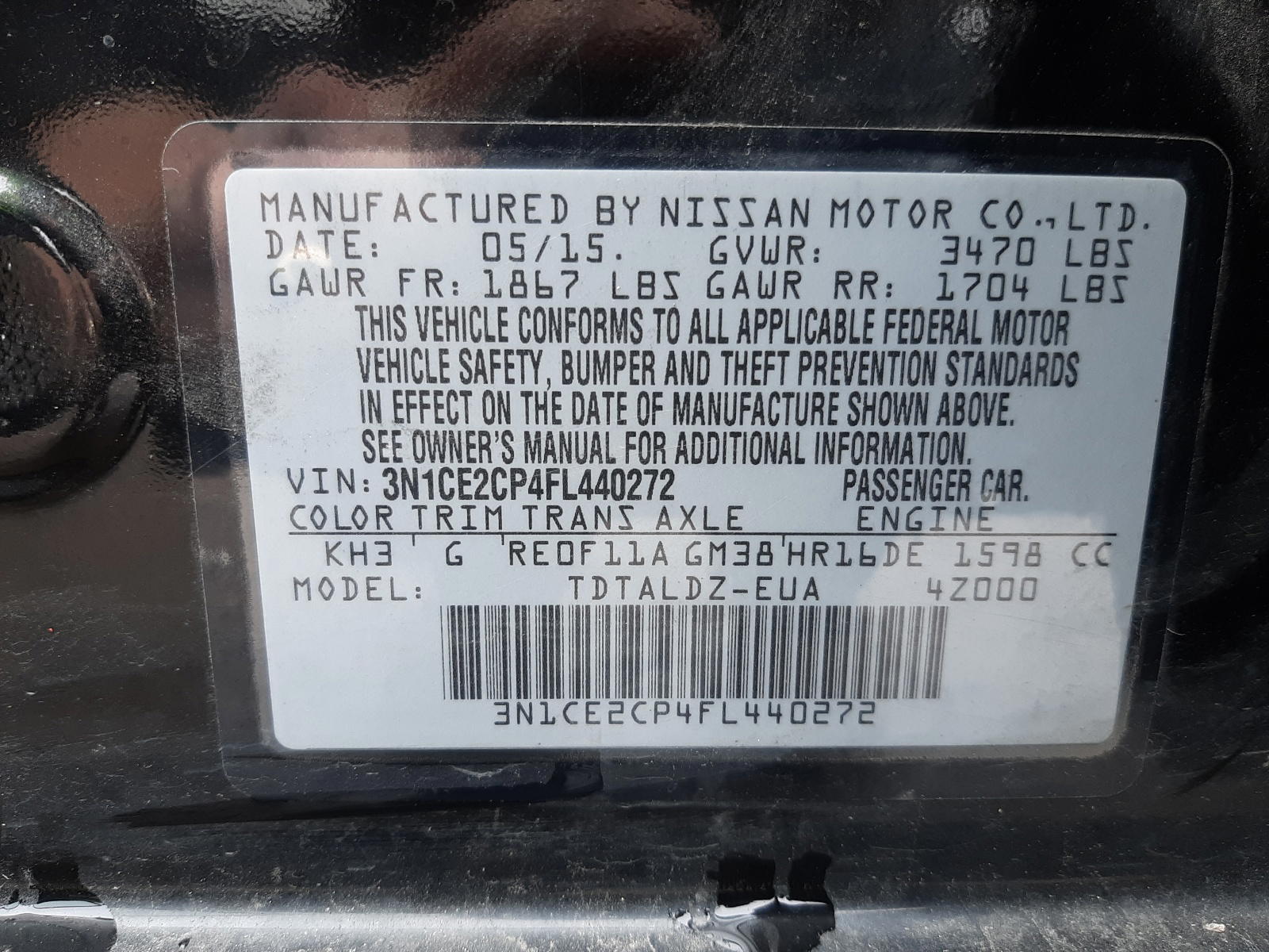 Photo 10 from auction – 2015 NISSAN VERSA with VIN 3N1CE2CP4FL440272