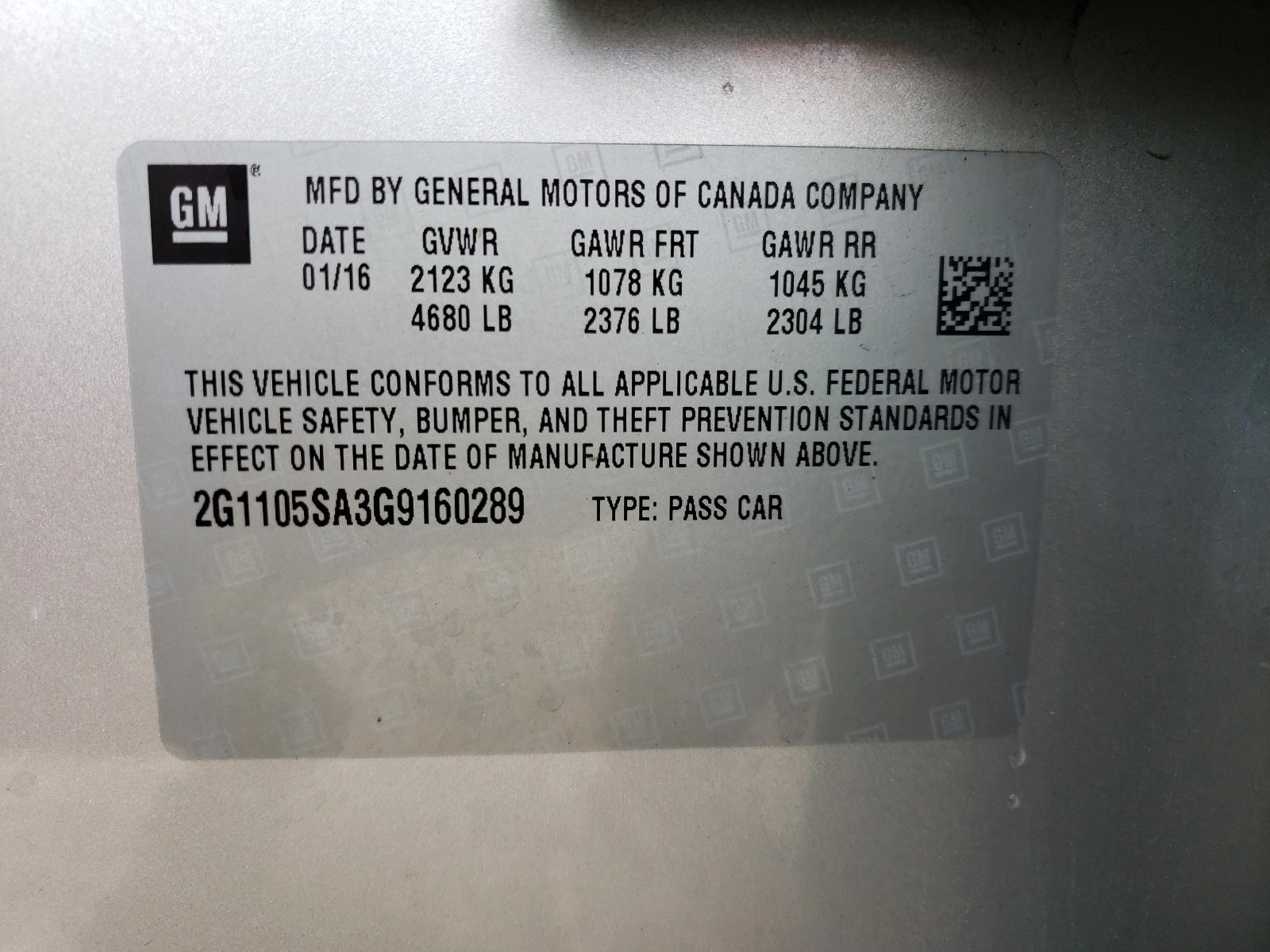 Photo 10 from auction – 2016 CHEVROLET IMPALA LT with VIN 2G1105SA3G9160289