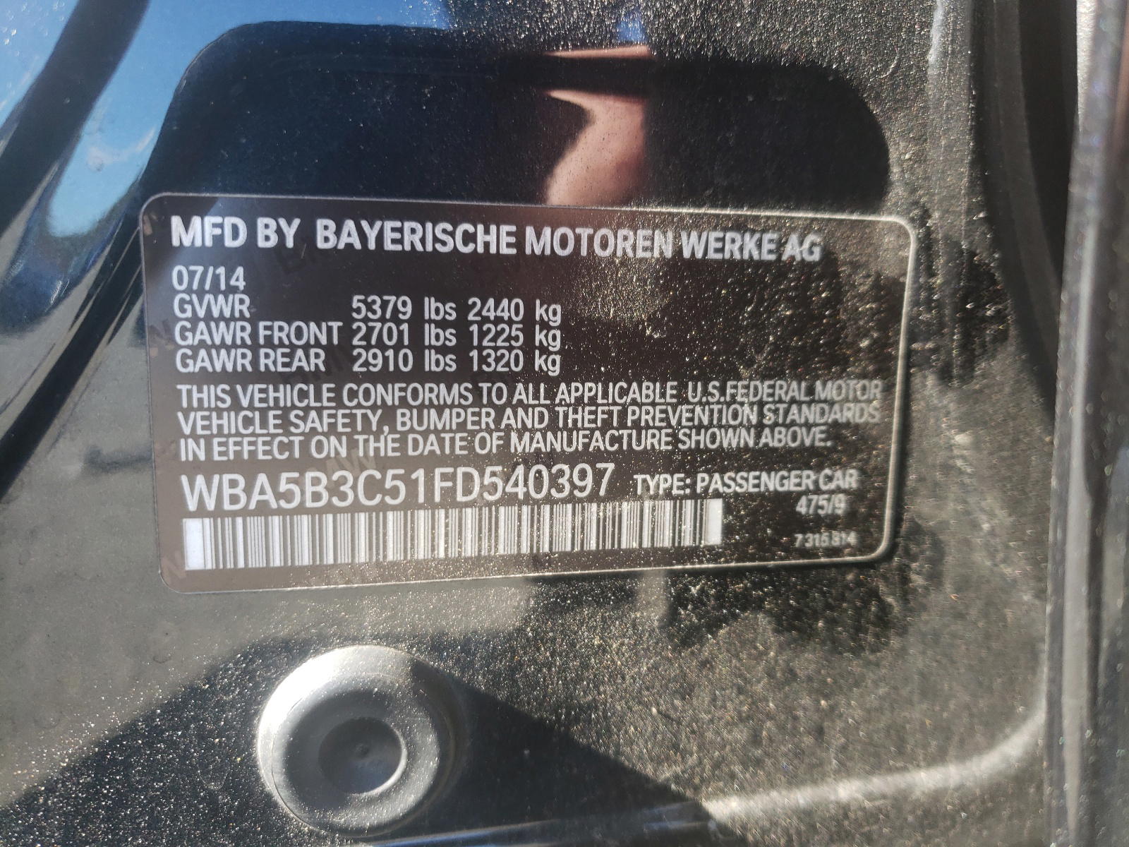 Photo 10 from auction – 2015 BMW 535 XI with VIN WBA5B3C51FD540397