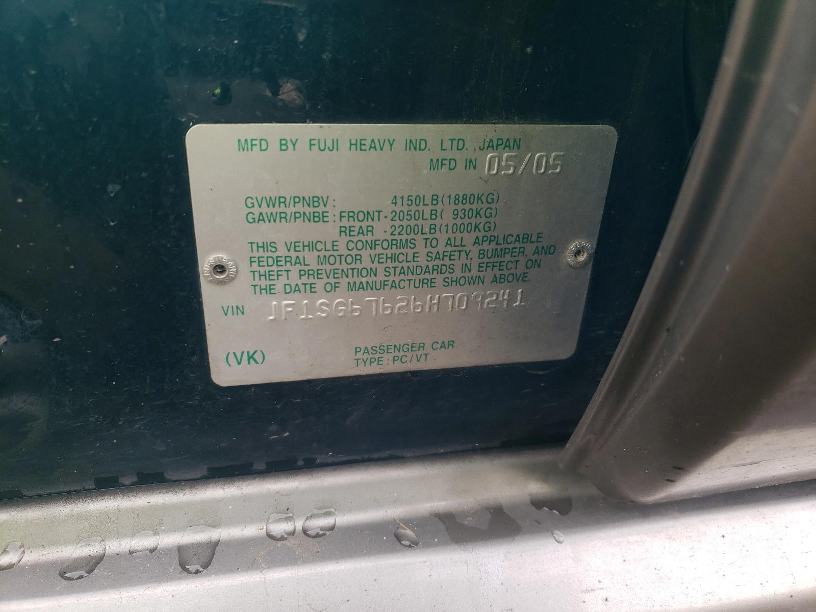 Photo 10 from auction – 2006 SUBARU FORESTER 2 with VIN JF1SG67626H709241