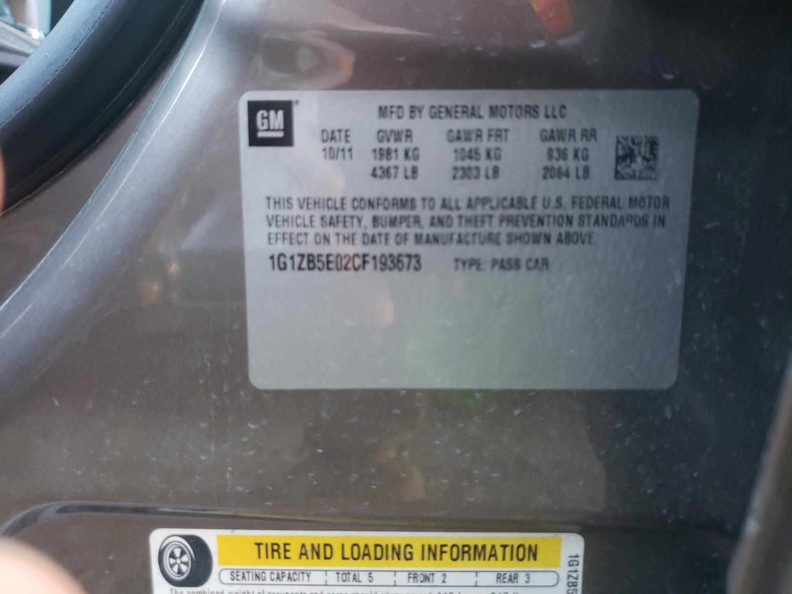 Photo 10 from auction – 2012 CHEVROLET MALIBU LS with VIN 1G1ZB5E02CF193673