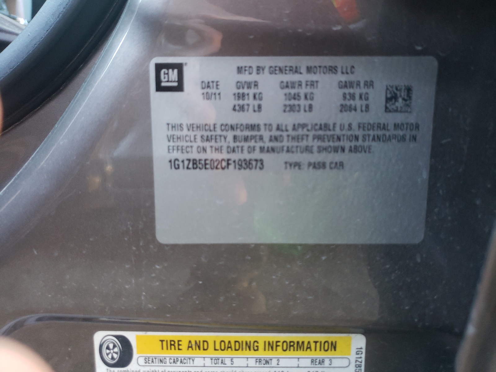 Zdjęcie 10 z aukcji – 2012 CHEVROLET MALIBU LS z VIN 1G1ZB5E02CF193673