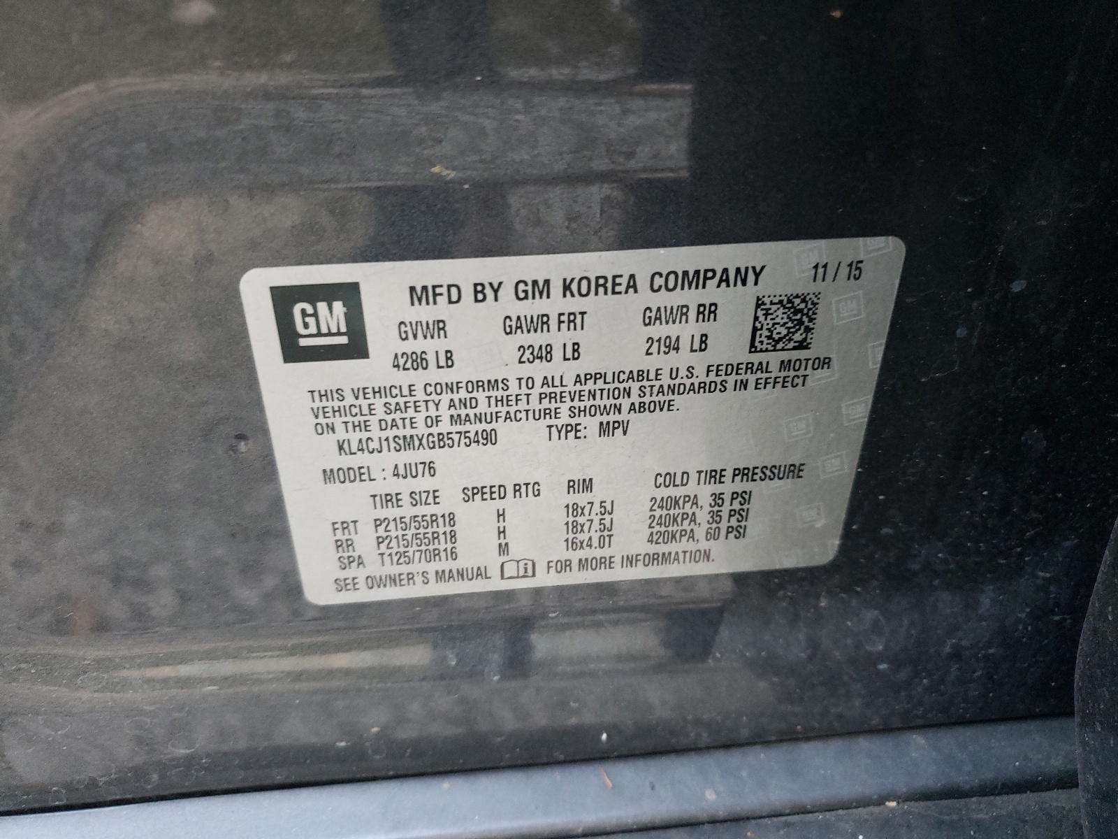 Photo 10 from auction – 2016 BUICK ENCORE SPO with VIN KL4CJ1SMXGB575490