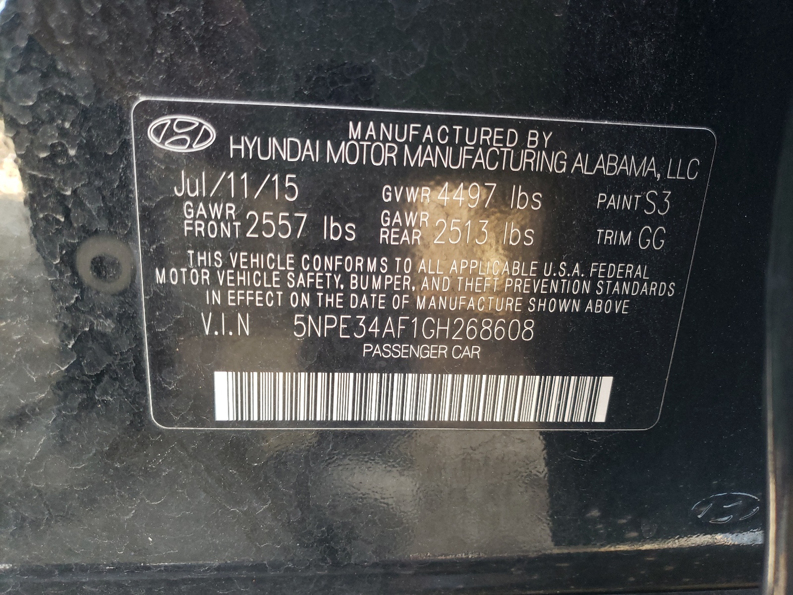 Photo 10 from auction – 2016 HYUNDAI SONATA SPO with VIN 5NPE34AF1GH268608