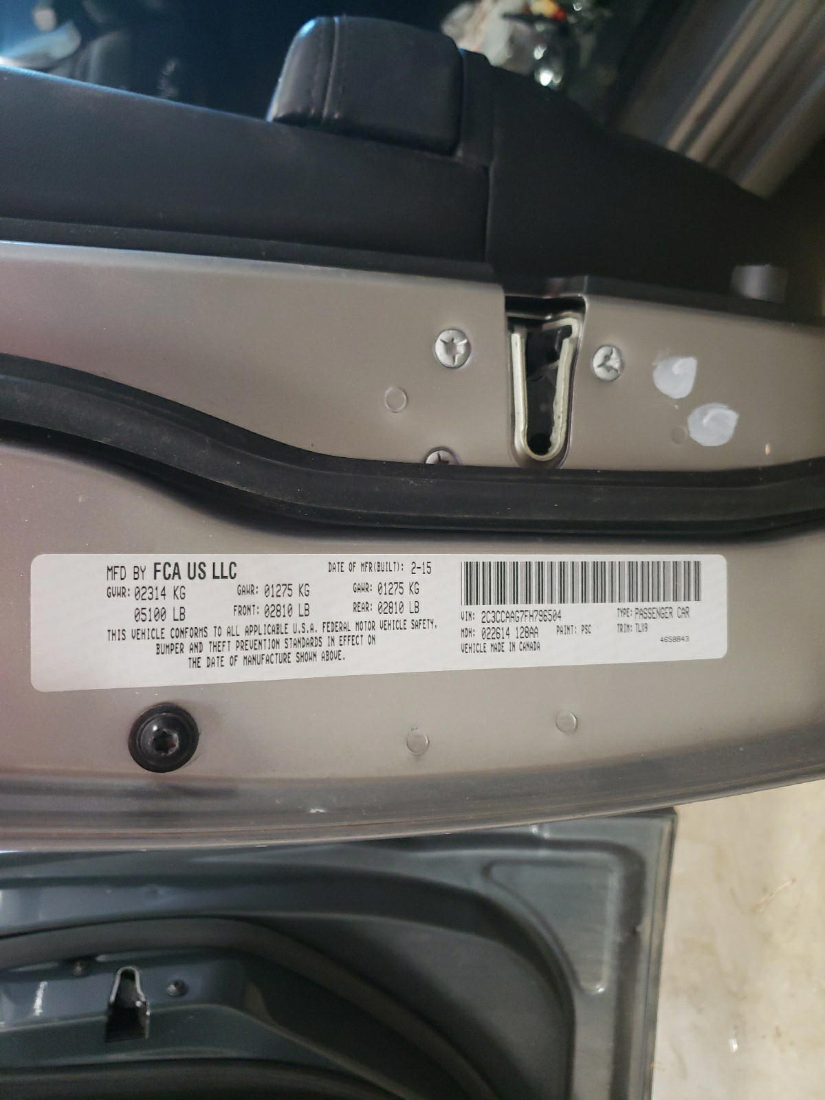 Photo 10 from auction – 2015 CHRYSLER 300 with VIN 2C3CCAAG7FH796504