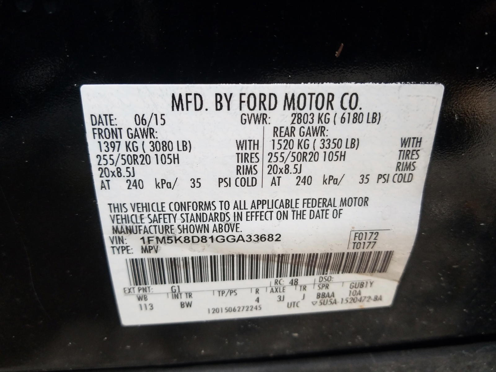 Photo 10 from auction – 2016 FORD EXPLORER X with VIN 1FM5K8D81GGA33682