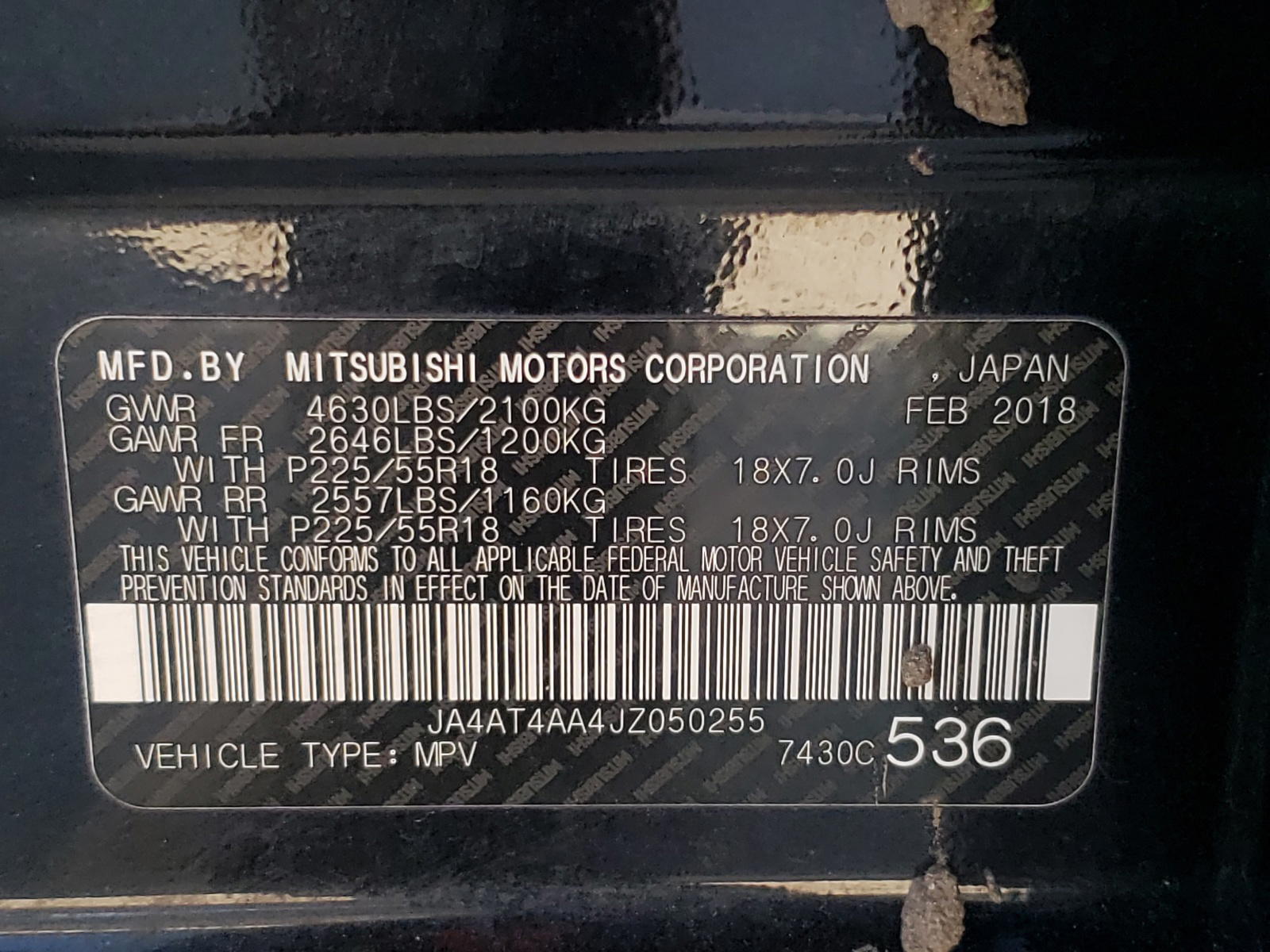 Photo 10 from auction – 2018 MITSUBISHI ECLIPSE CR with VIN JA4AT4AA4JZ050255