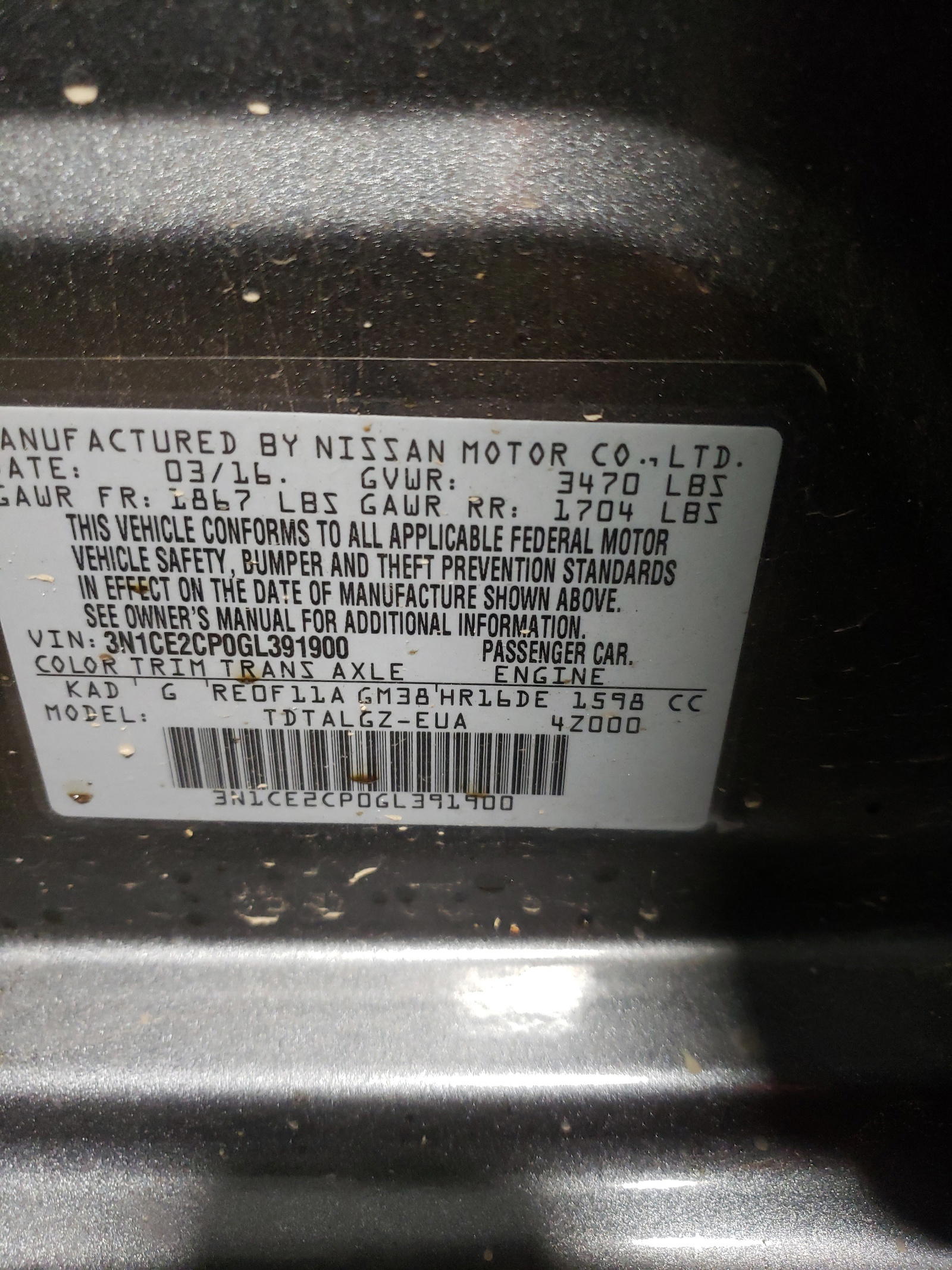 Photo 10 from auction – 2016 NISSAN VERSA NOTE with VIN 3N1CE2CP0GL391900