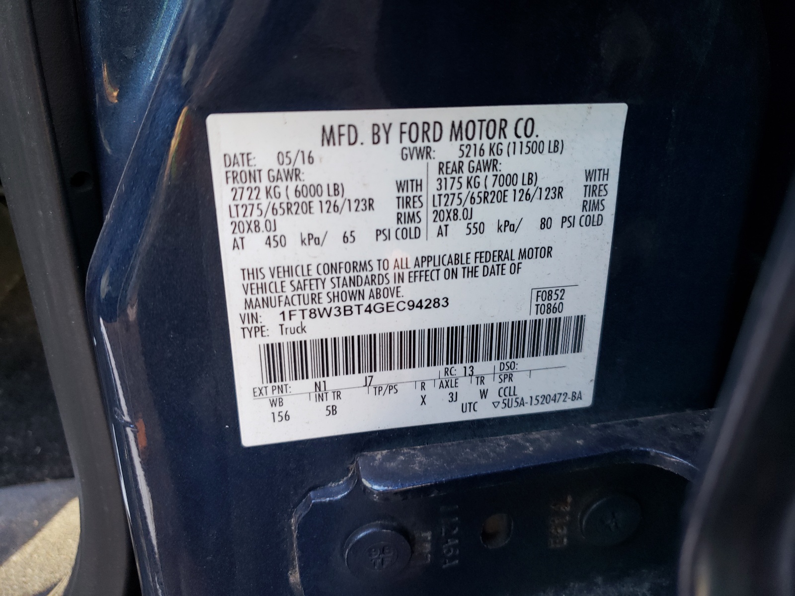 Photo 10 from auction – 2016 FORD F350 SUPER with VIN 1FT8W3BT4GEC94283