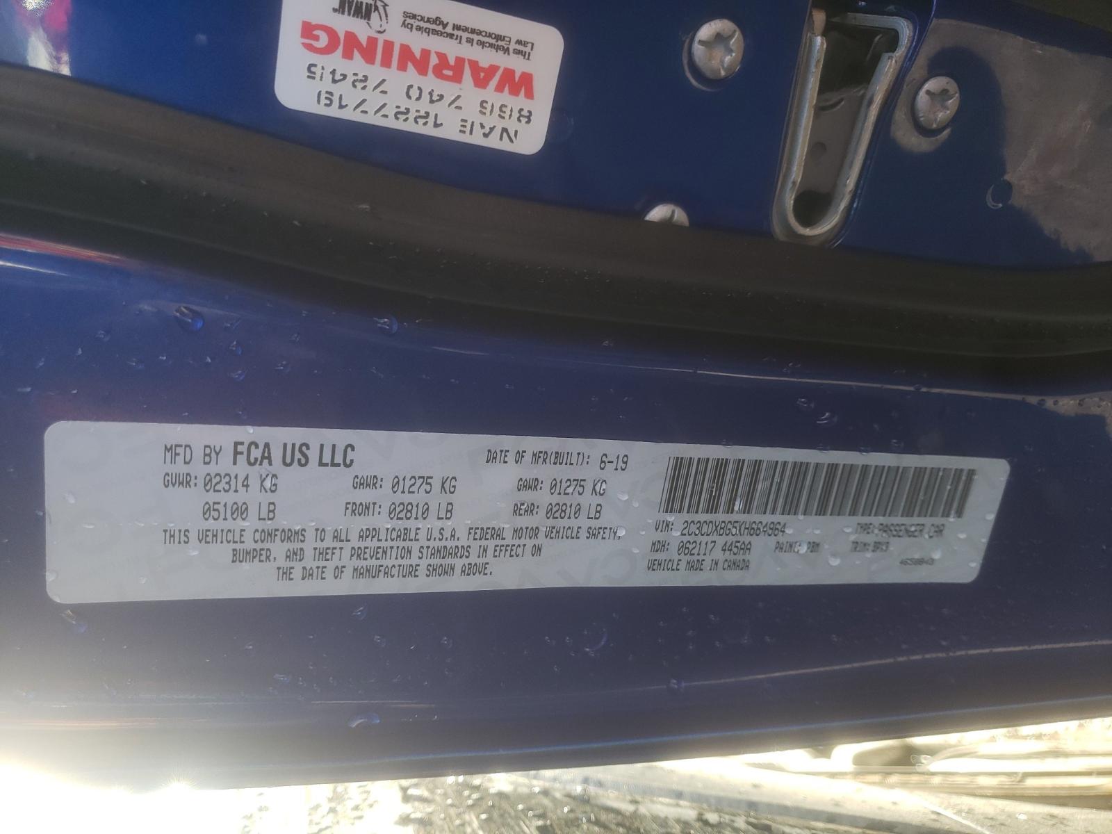 Photo 10 from auction – 2019 DODGE CHARGER SX with VIN 2C3CDXBG5KH664964