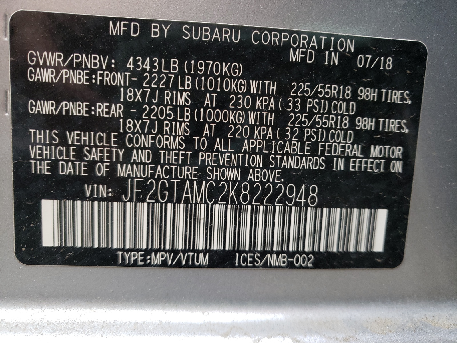 Photo 10 from auction – 2019 SUBARU CROSSTREK with VIN JF2GTAMC2K8222948