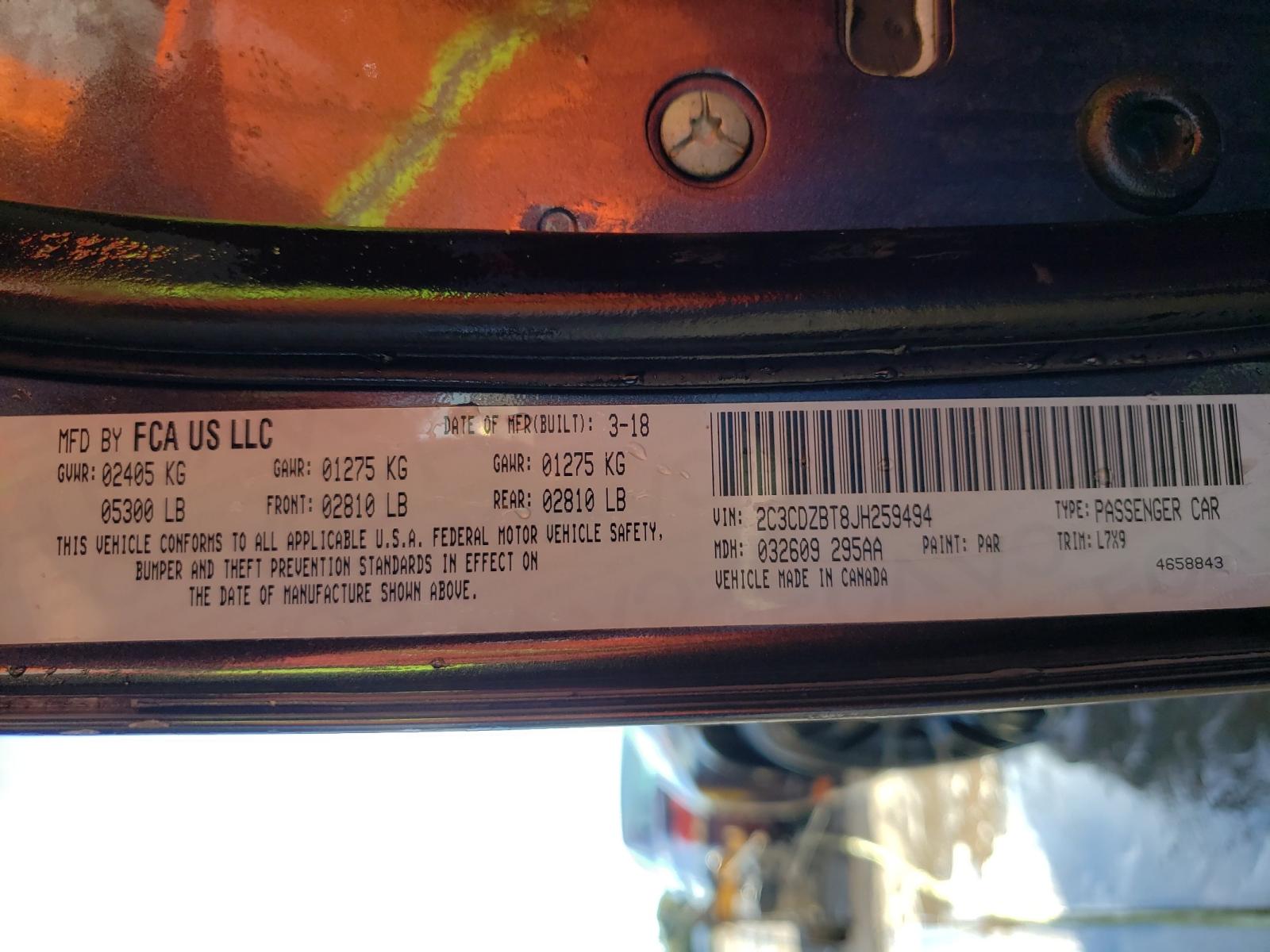 Photo 10 from auction – 2018 DODGE CHALLENGER with VIN 2C3CDZBT8JH259494