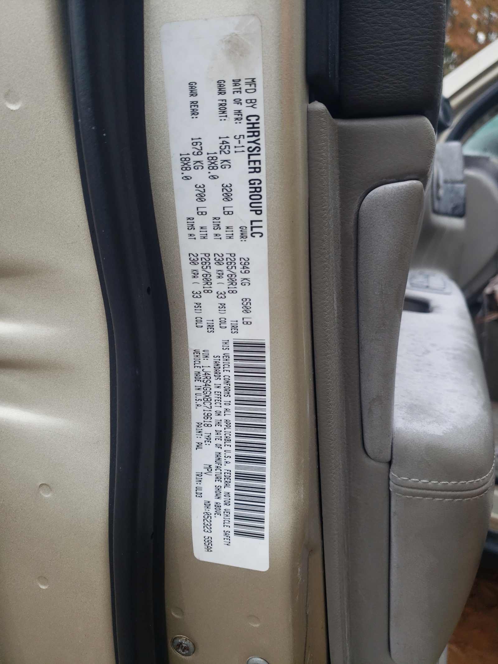 Photo 10 from auction – 2011 JEEP GRAND CHER with VIN 1J4RS4GGXBC719618